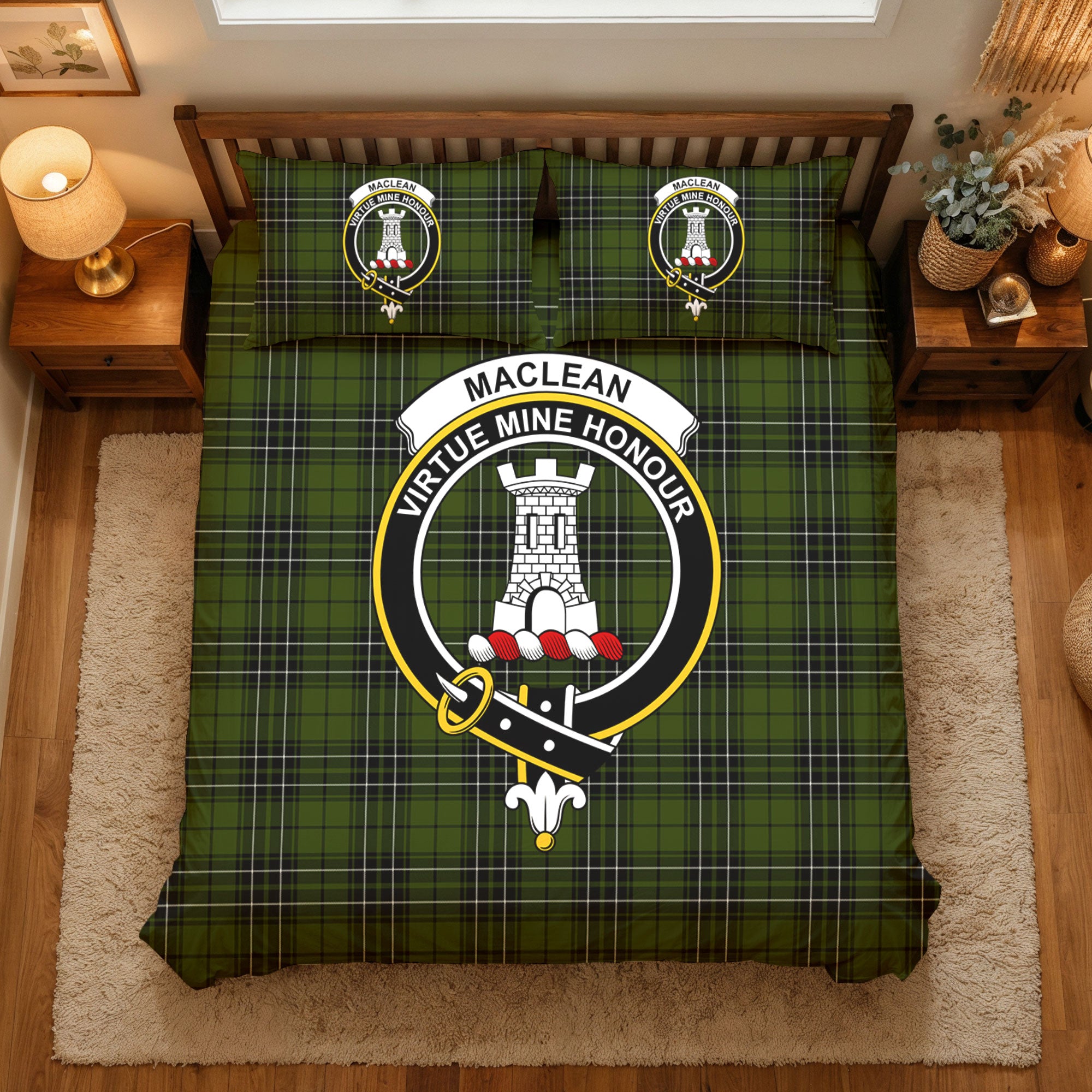 MacLean Hunting Tartan Crest Bedding Set