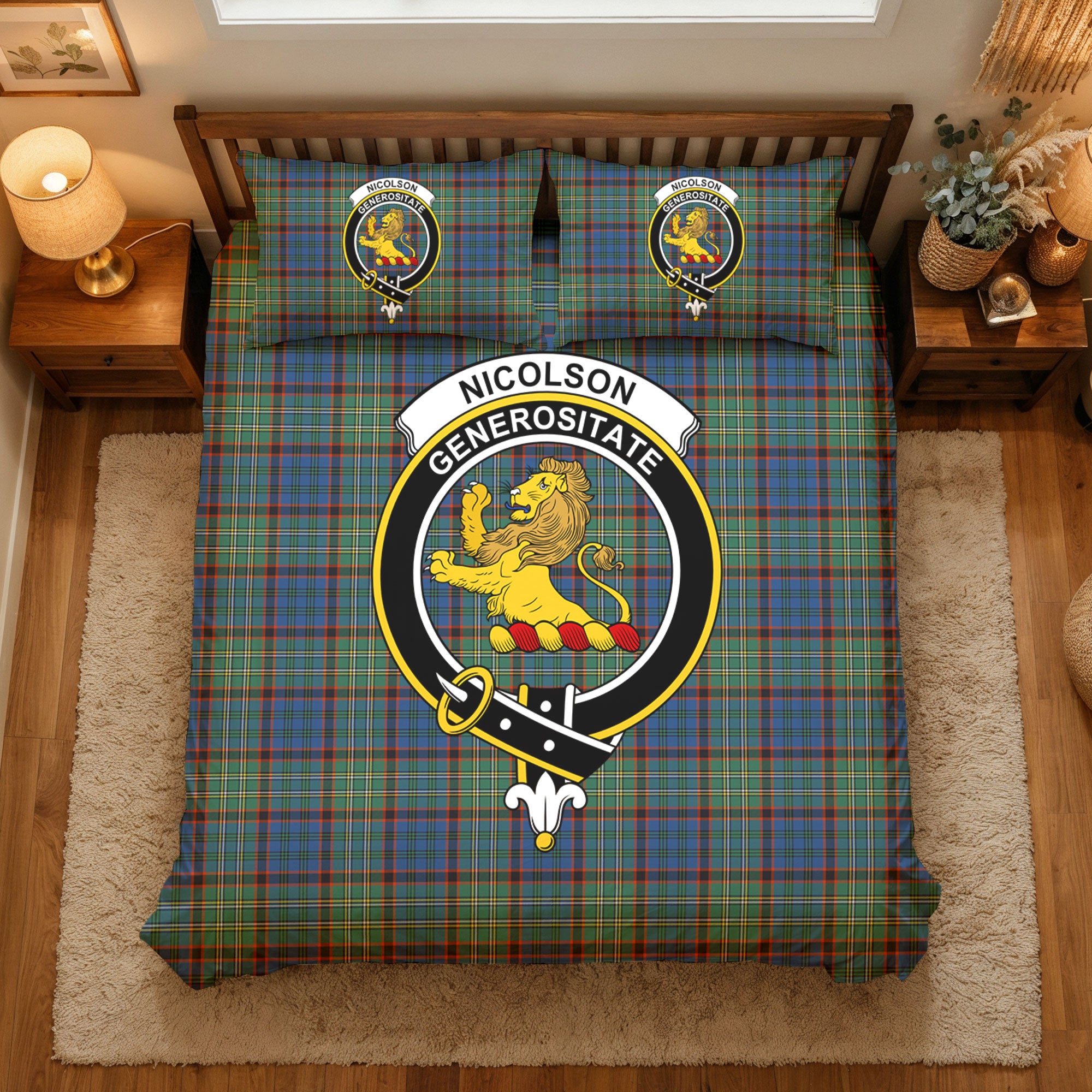 Nicolson Hunting Ancient Tartan Crest Bedding Set