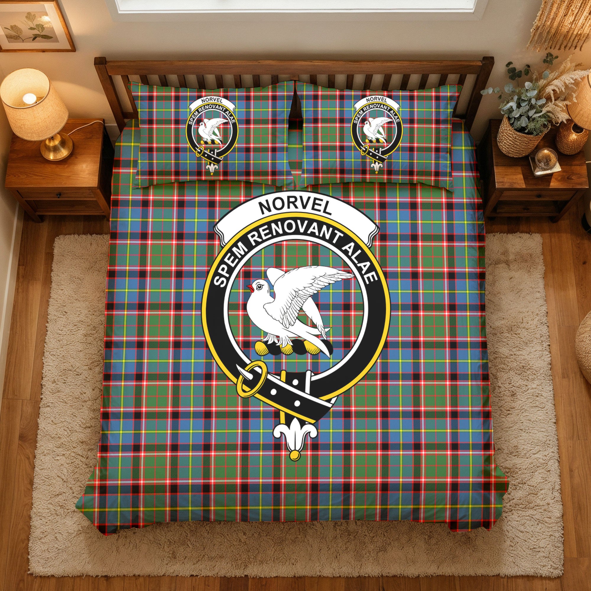 Norvel (or Norvill) Tartan Crest Bedding Set