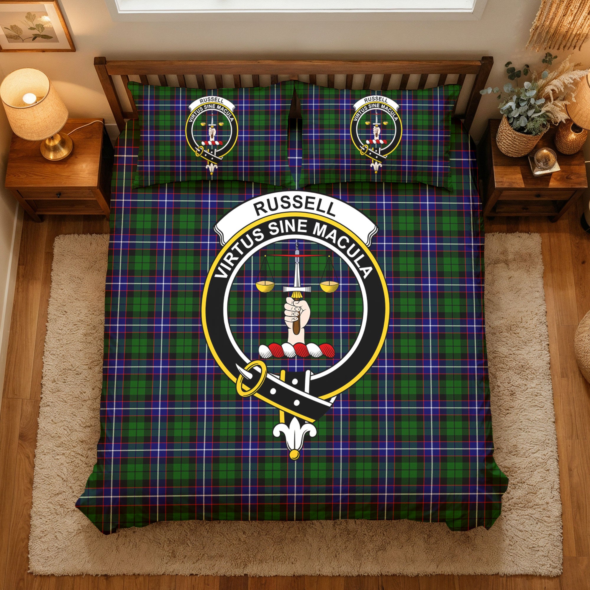 Russell Modern Tartan Crest Bedding Set