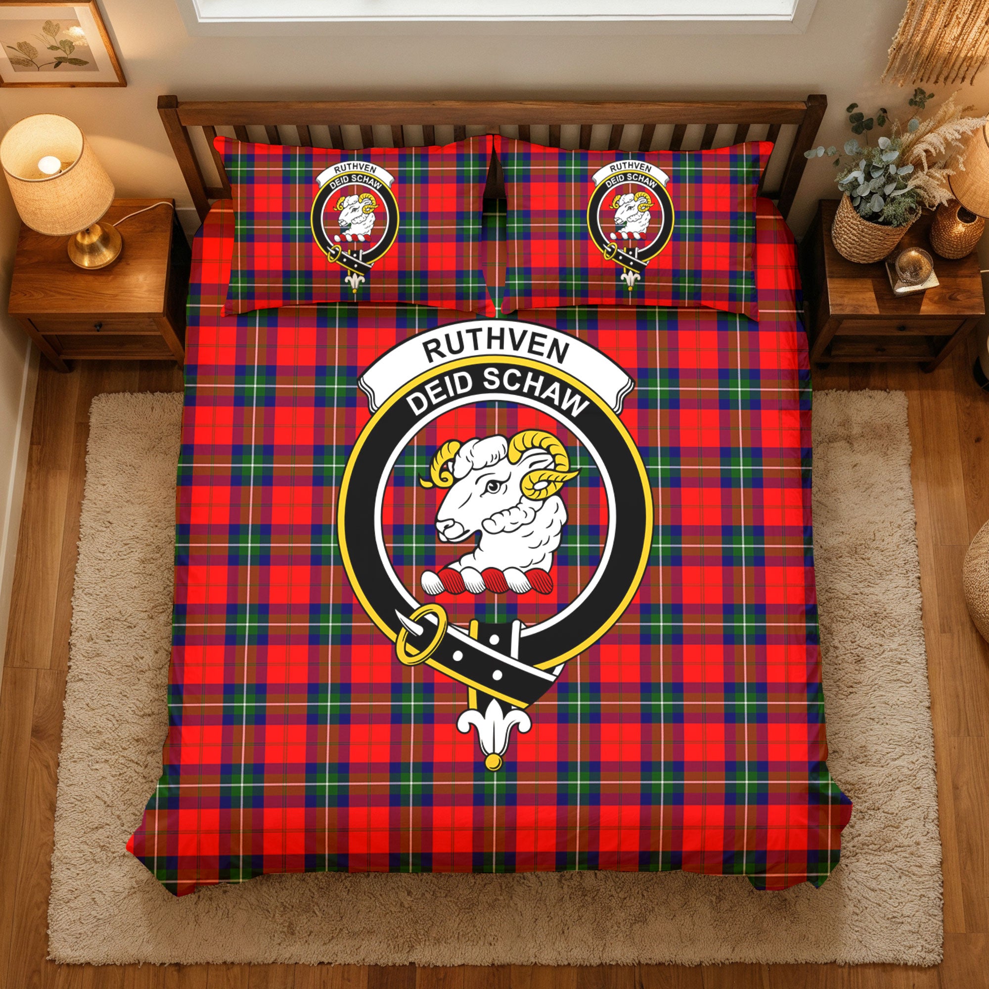 Ruthven Modern Tartan Crest Bedding Set