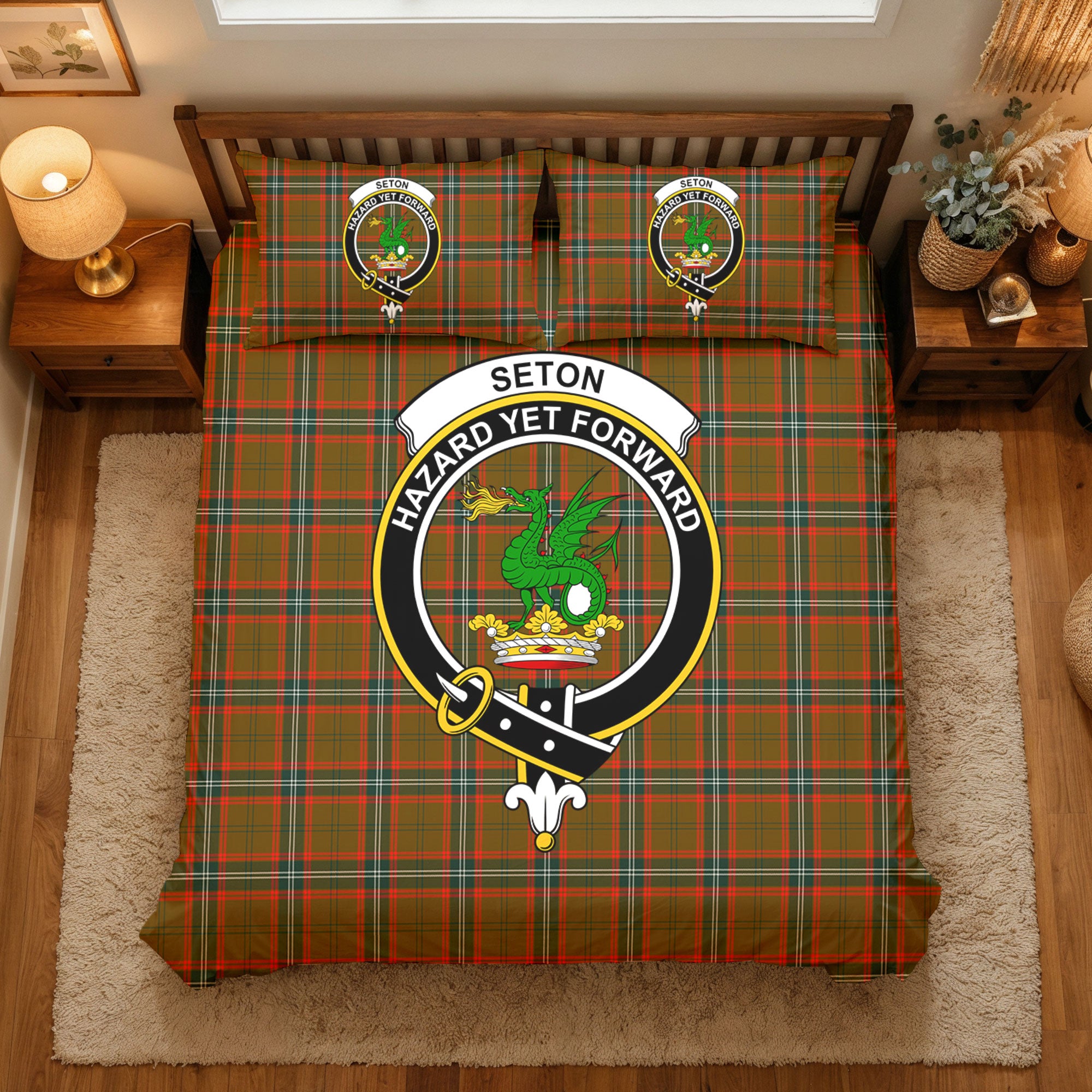 Seton Hunting Modern Tartan Crest Bedding Set
