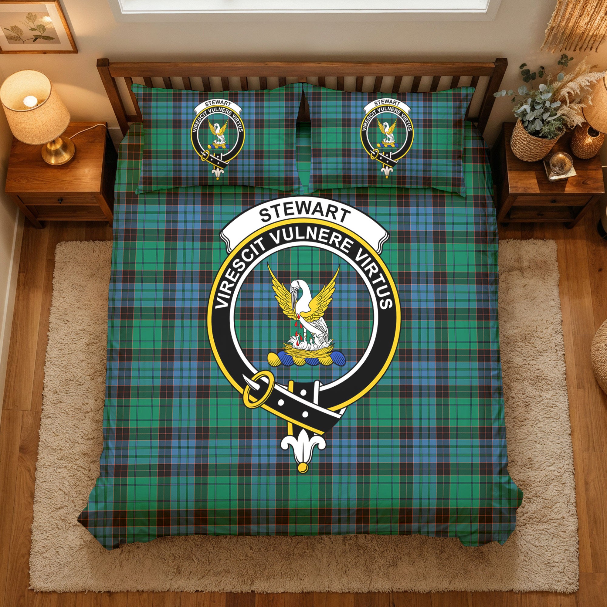 Stewart Old Ancient Tartan Crest Bedding Set