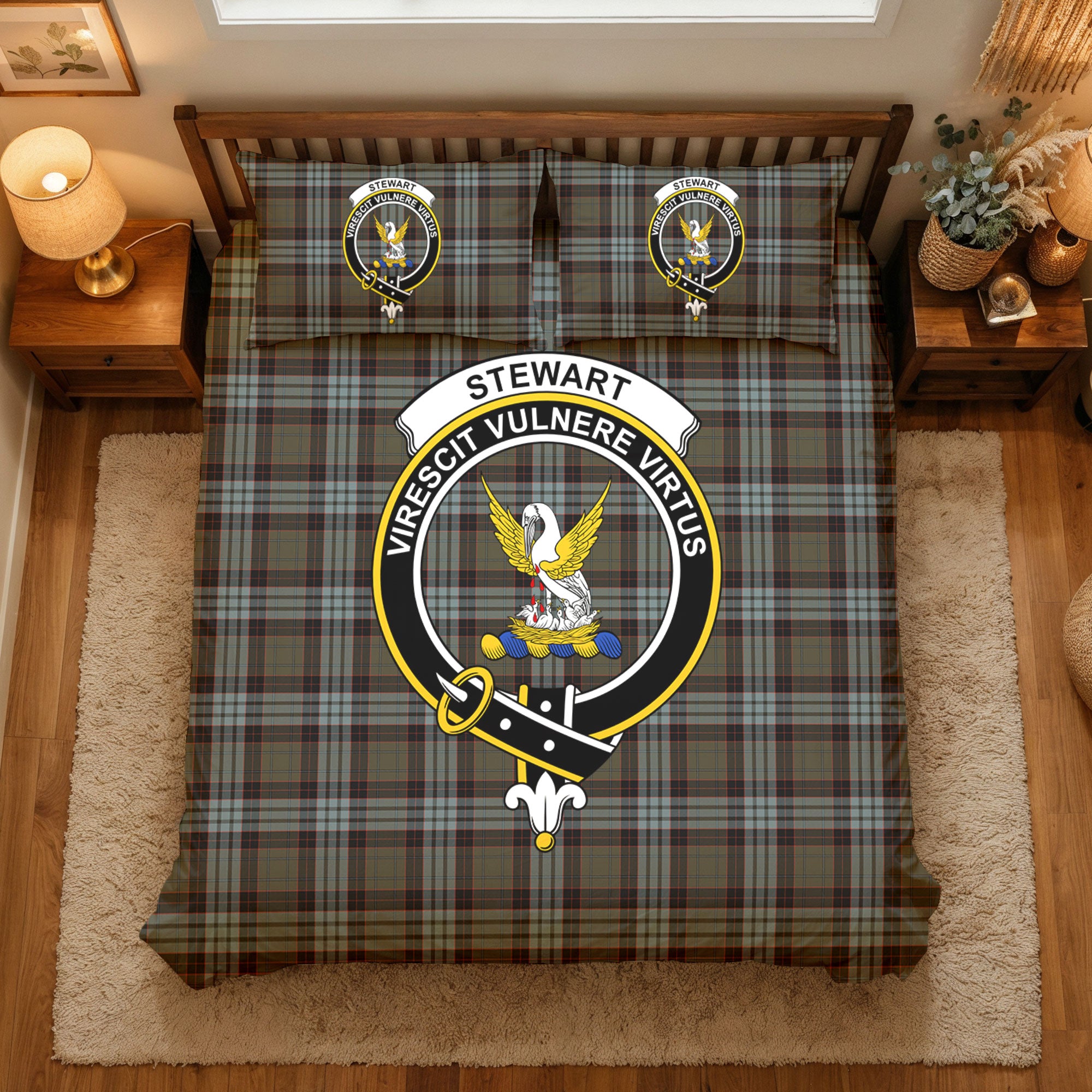 Stewart Old Weathered Tartan Crest Bedding Set