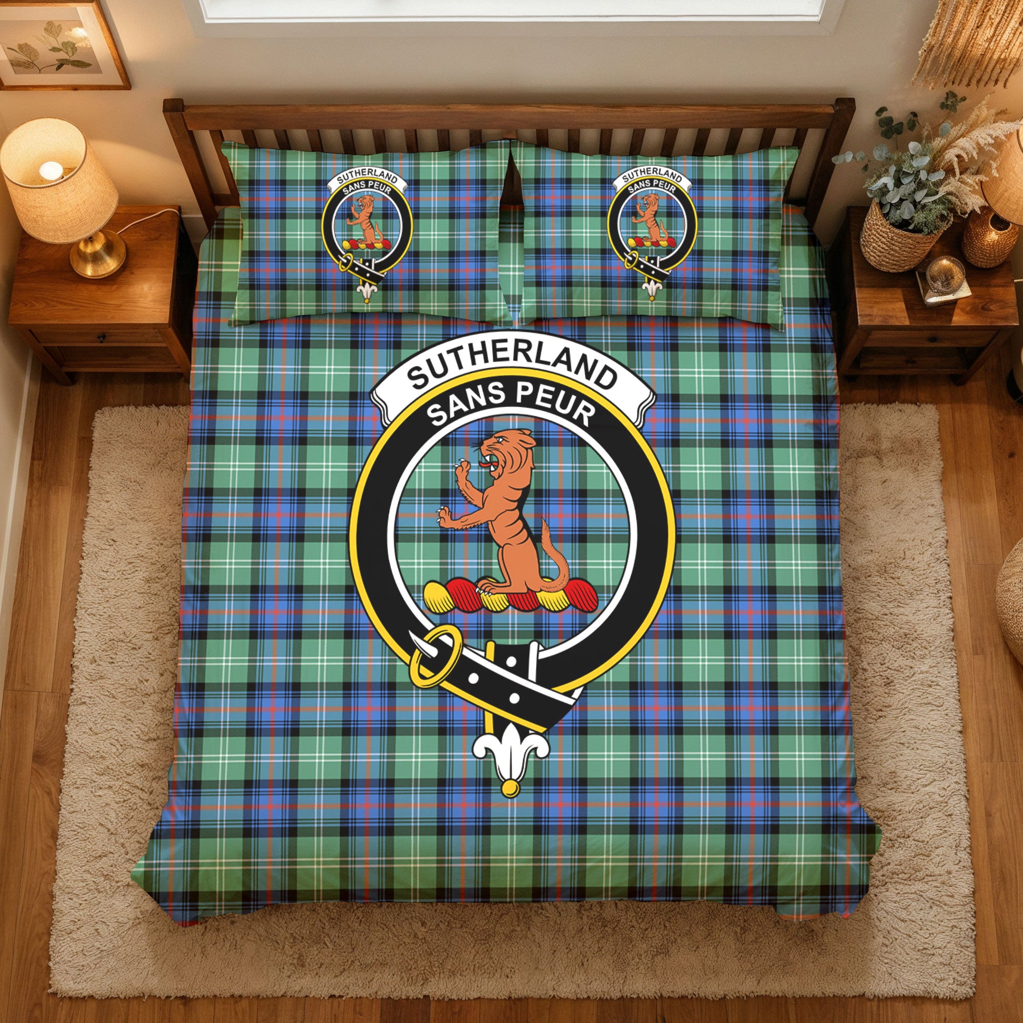 Sutherland Old Ancient Tartan Crest Bedding Set