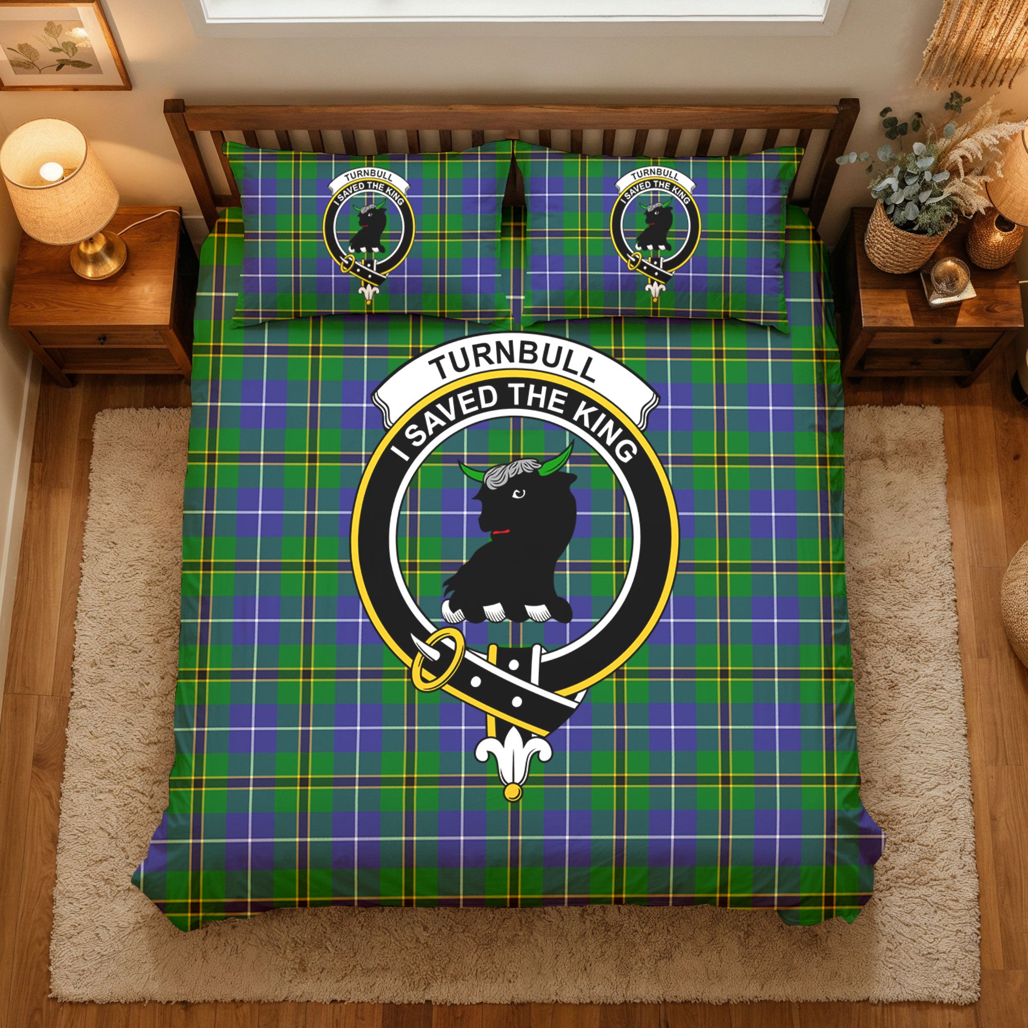 Turnbull Hunting Tartan Crest Bedding Set