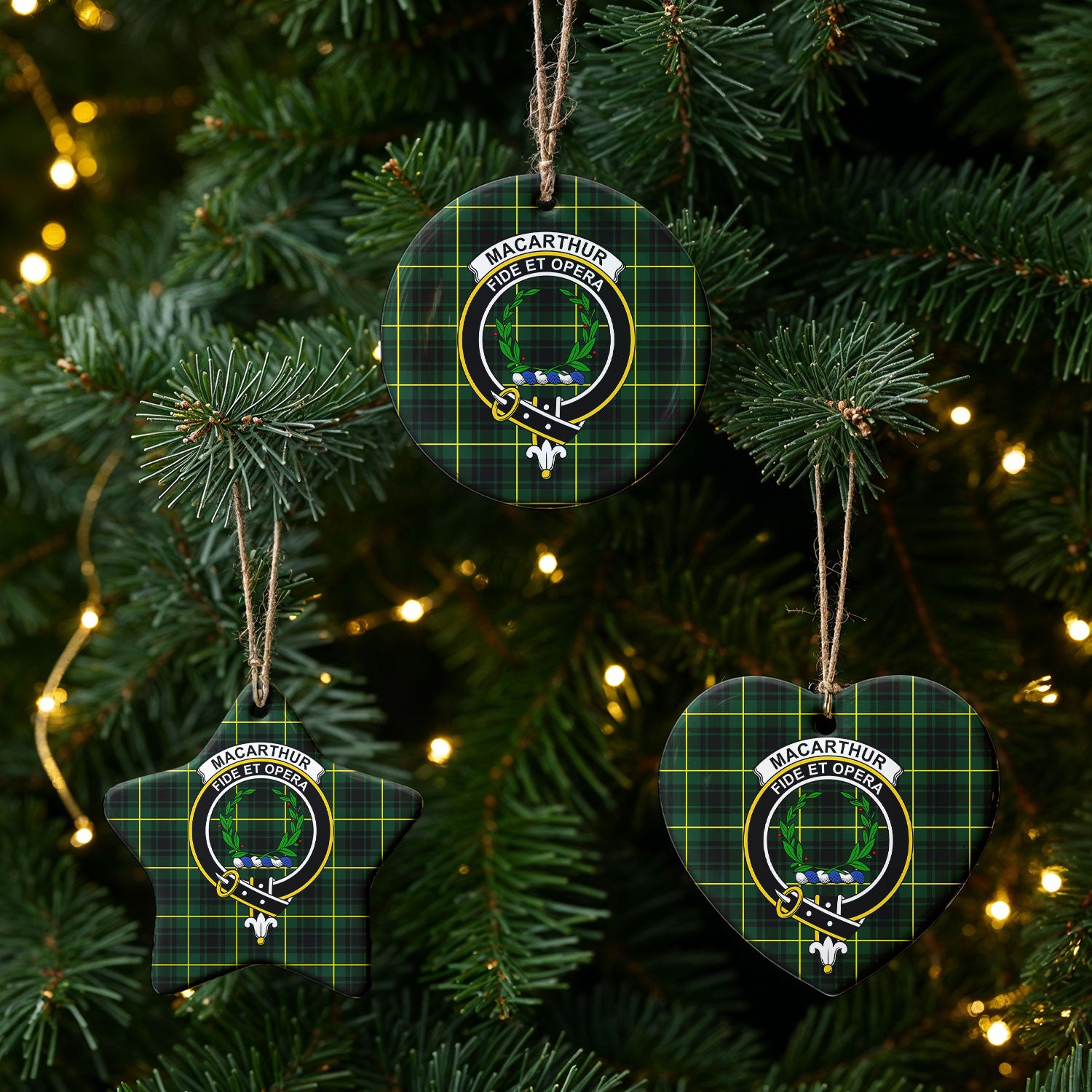 MacArthur Modern Tartan Crest Christmas Ceramic Ornament