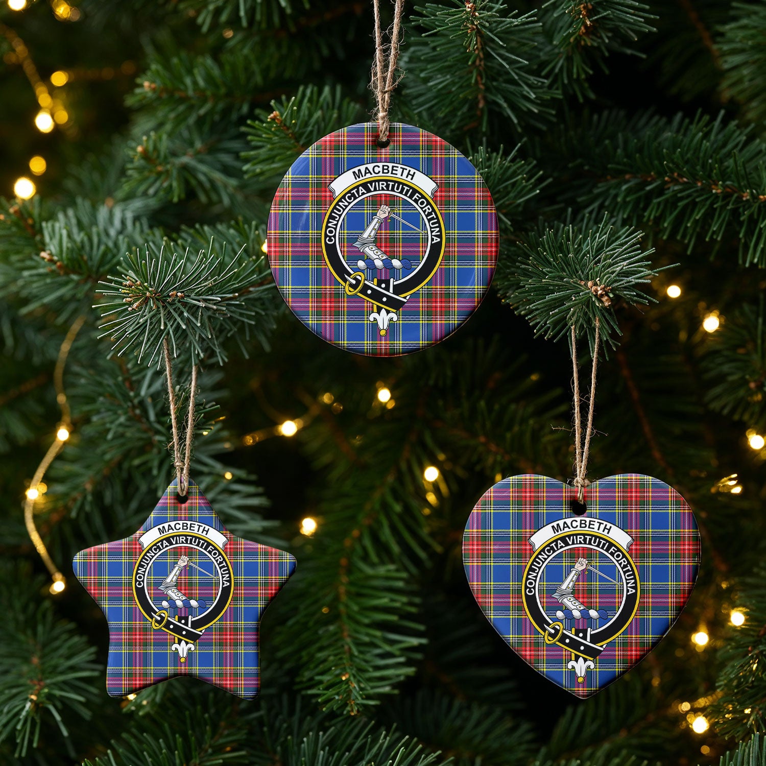 MacBeth Modern Tartan Crest Christmas Ceramic Ornament