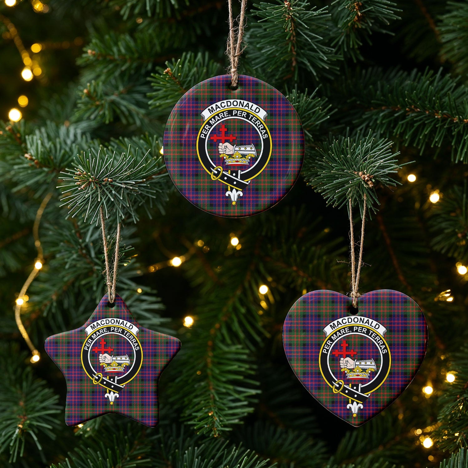 MacDonald Modern Tartan Crest Christmas Ceramic Ornament