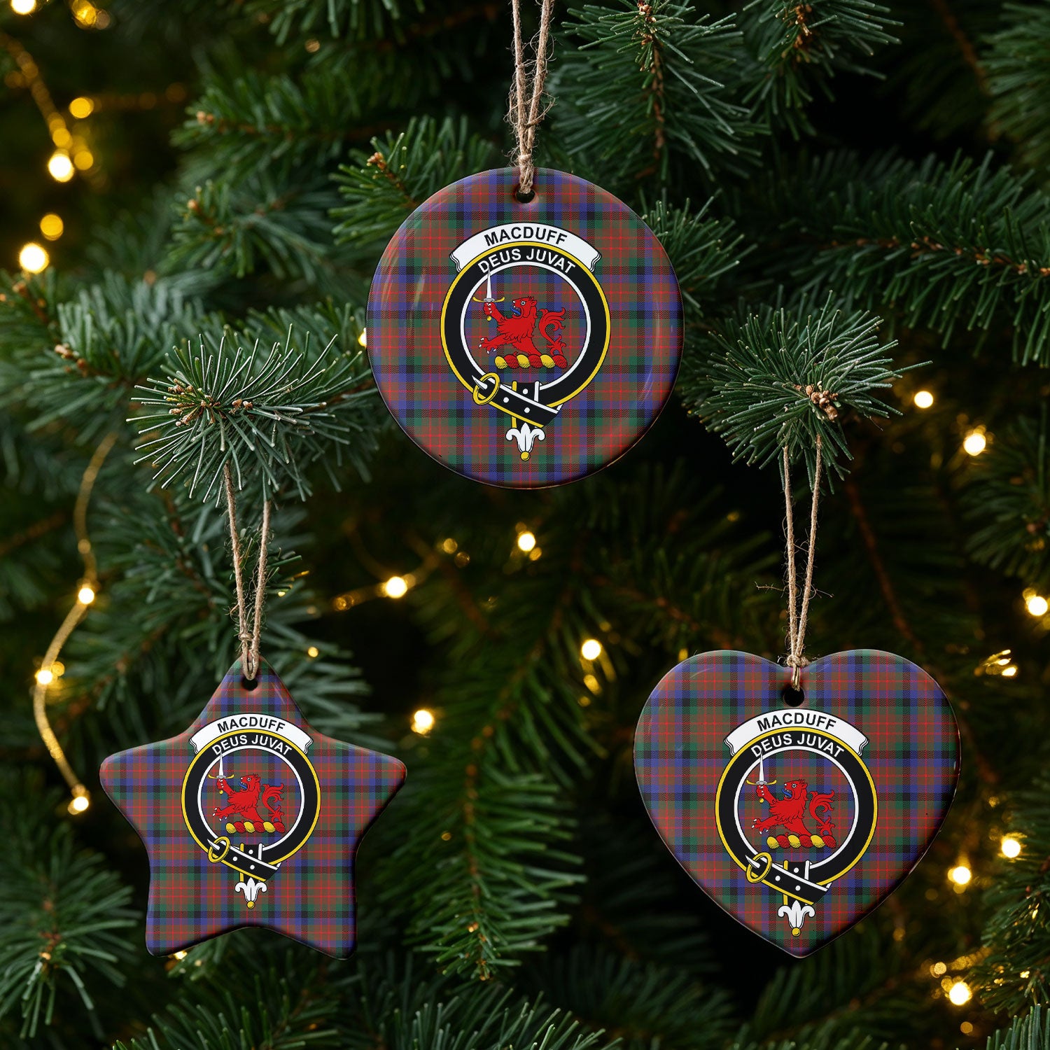 MacDuff Hunting Modern Tartan Crest Christmas Ceramic Ornament