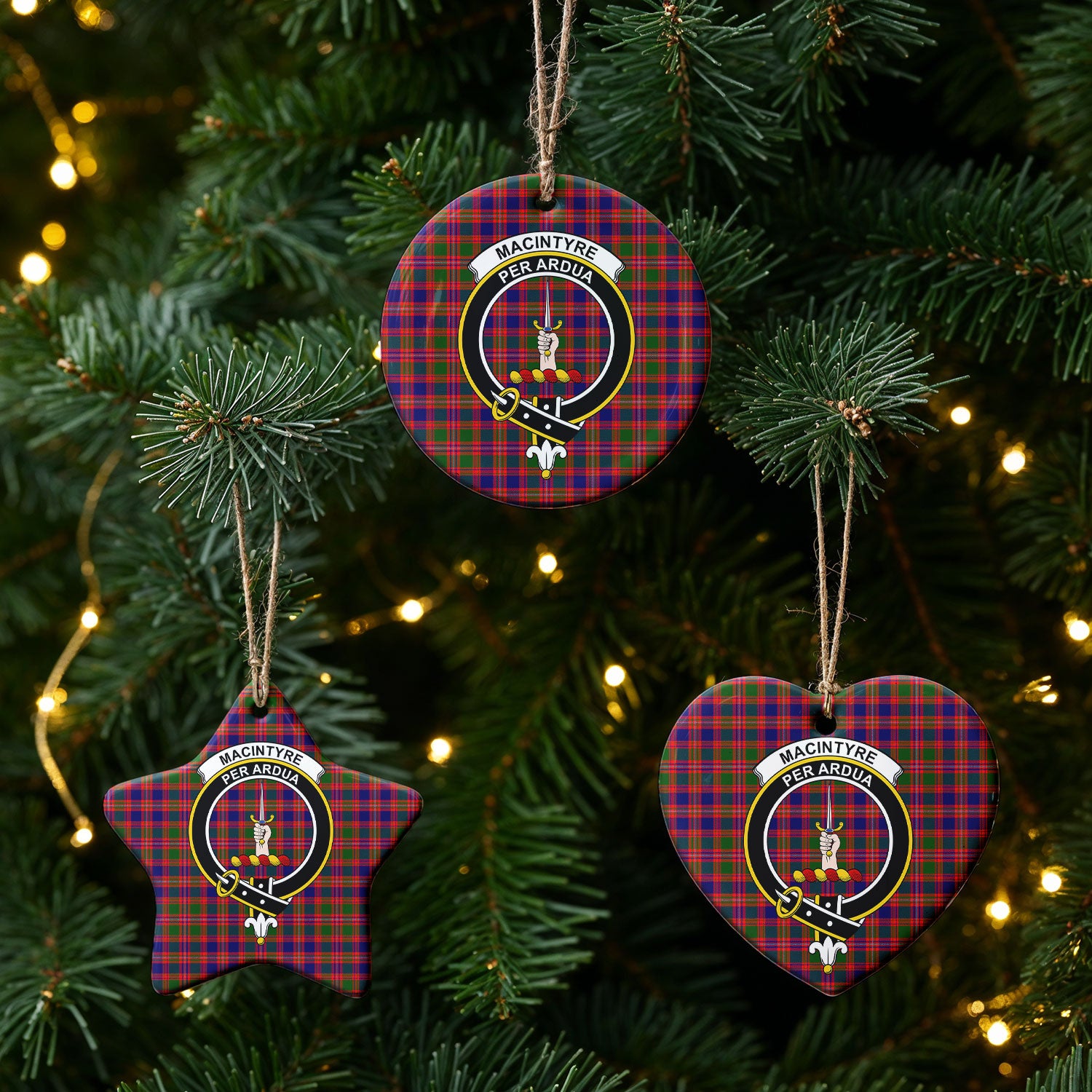 MacIntyre Modern Tartan Crest Christmas Ceramic Ornament
