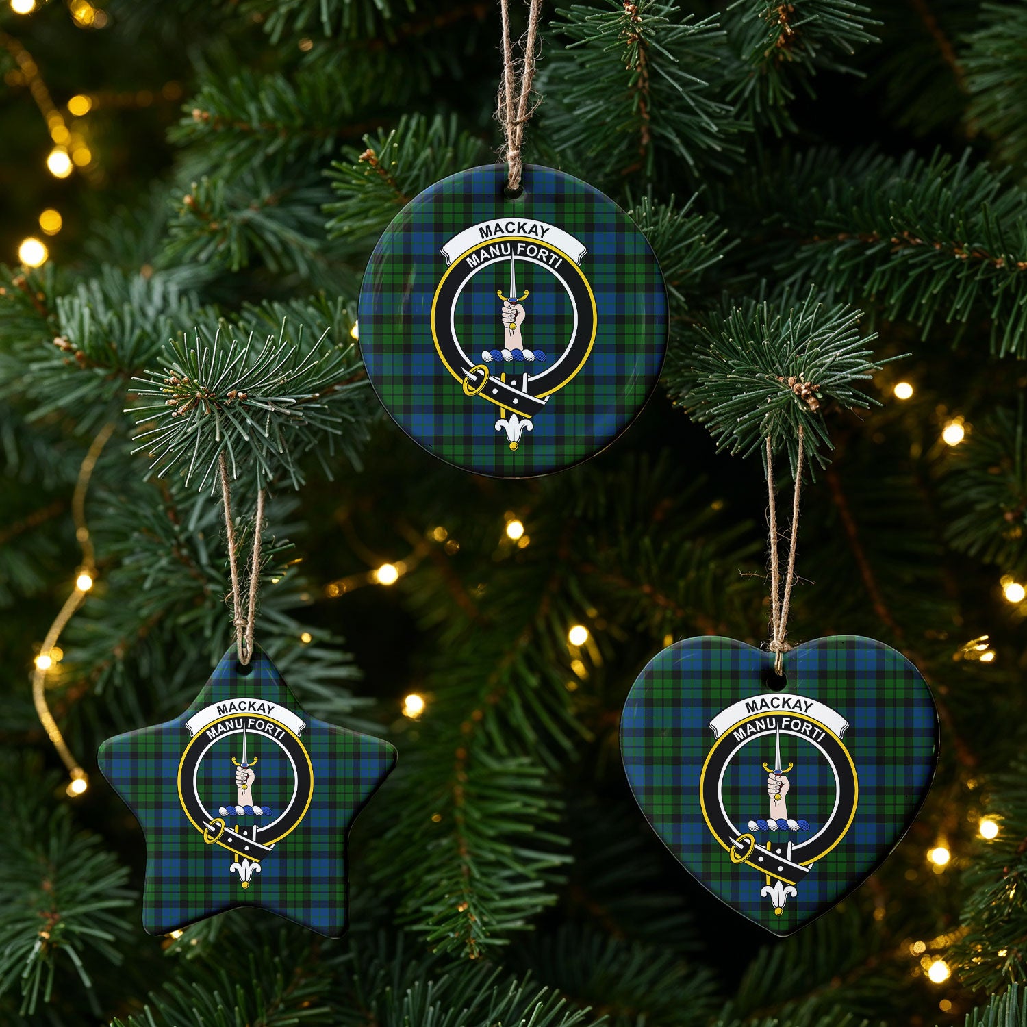 MacKay Modern Tartan Crest Christmas Ceramic Ornament