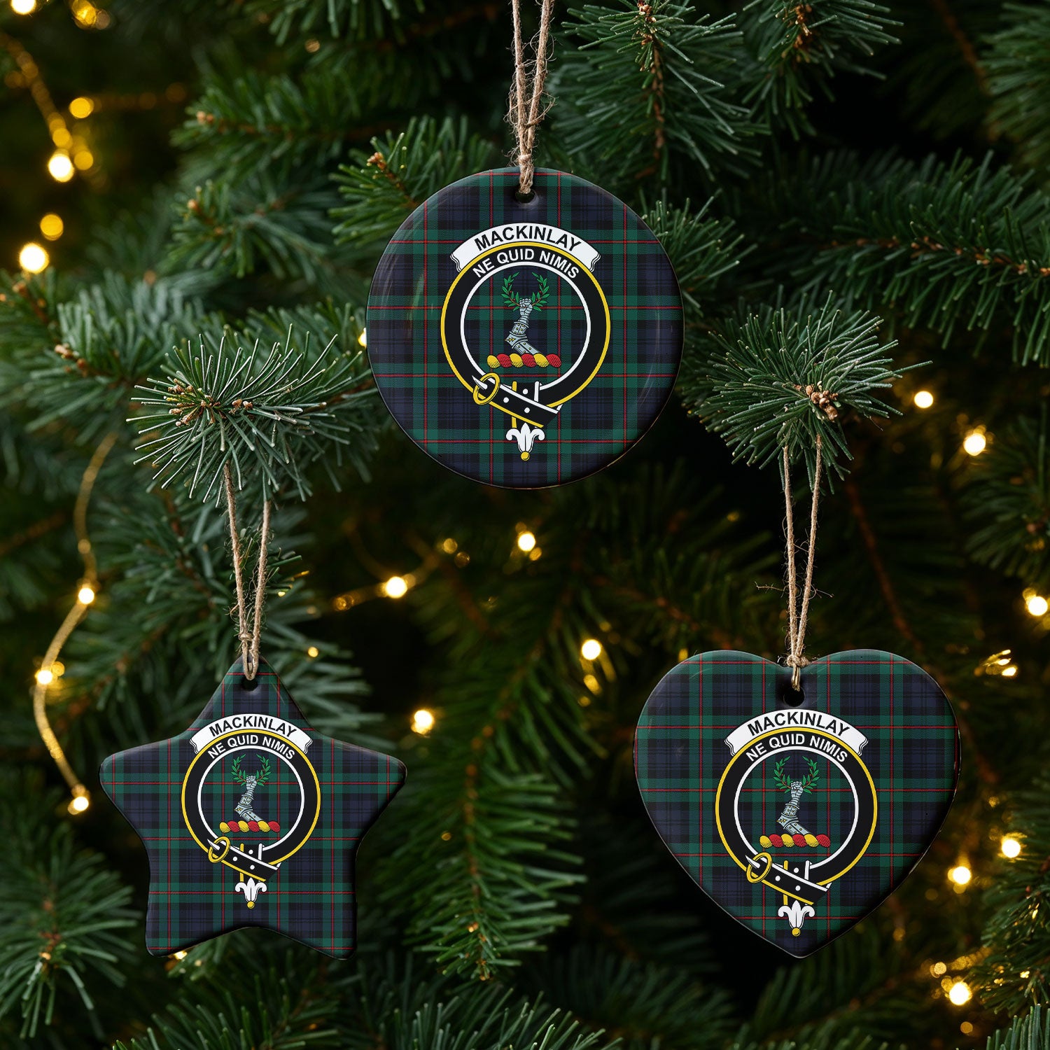 MacKinlay Modern Tartan Crest Christmas Ceramic Ornament