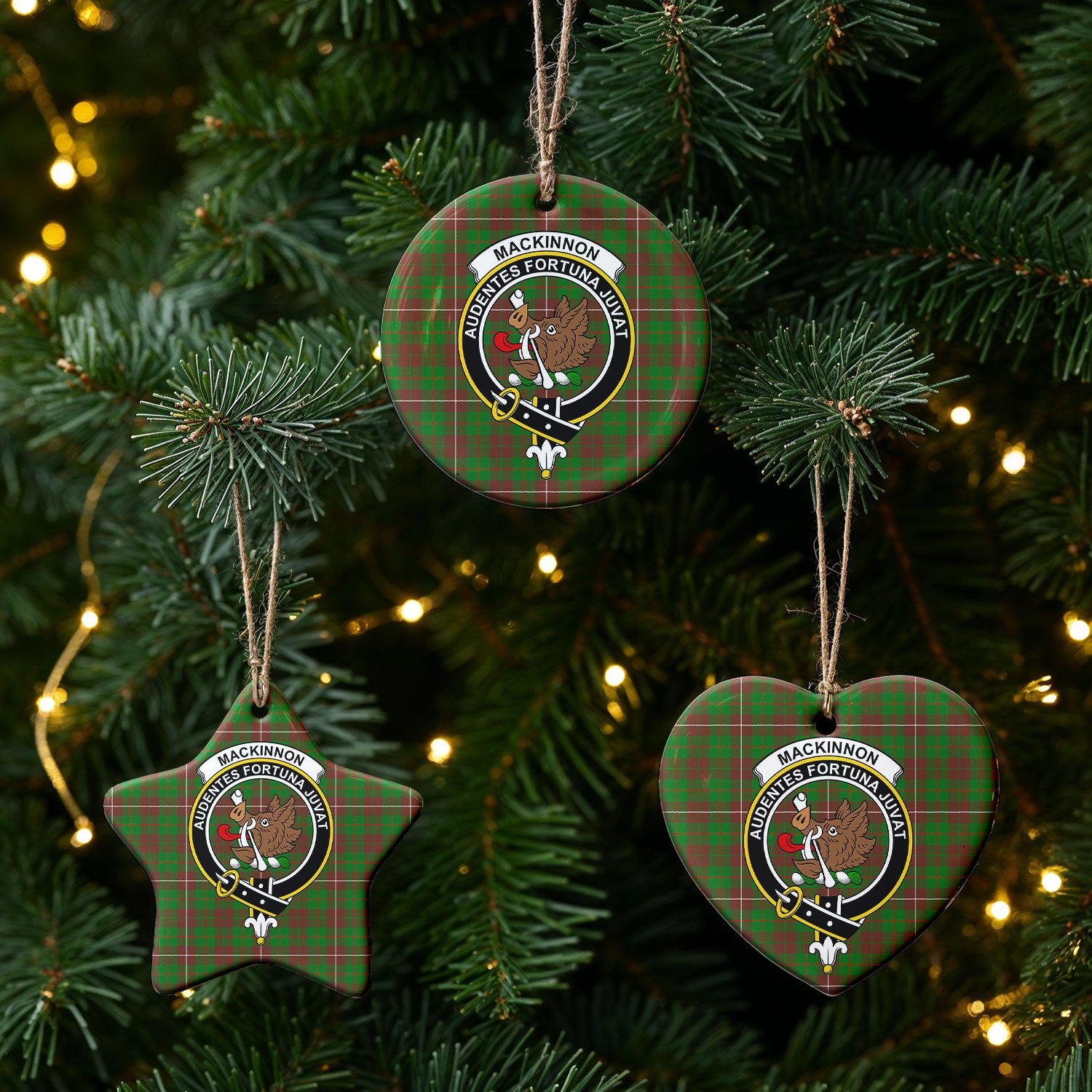 MacKinnon Hunting Modern Tartan Crest Christmas Ceramic Ornament