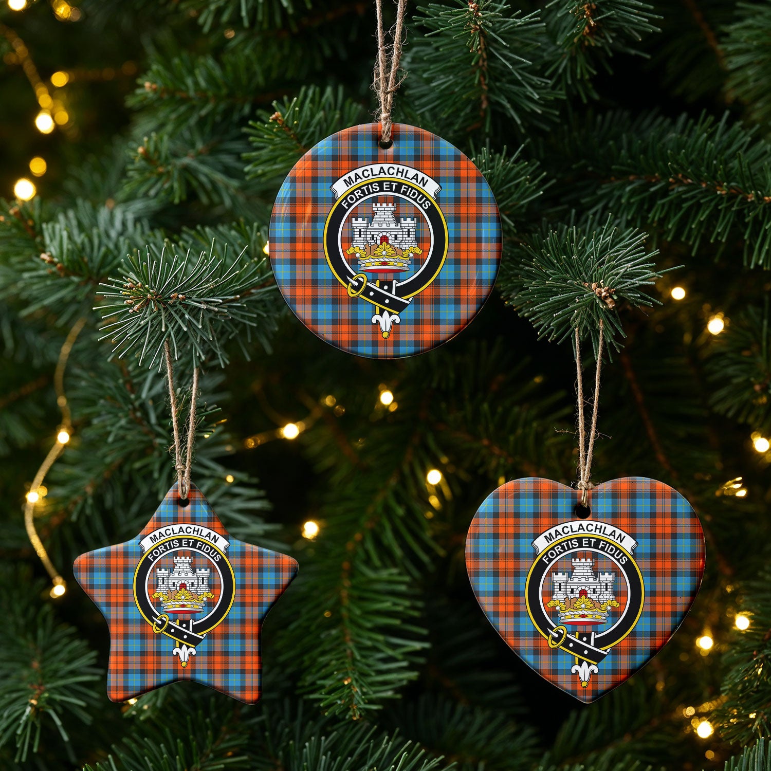 MacLachlan Ancient Tartan Crest Christmas Ceramic Ornament
