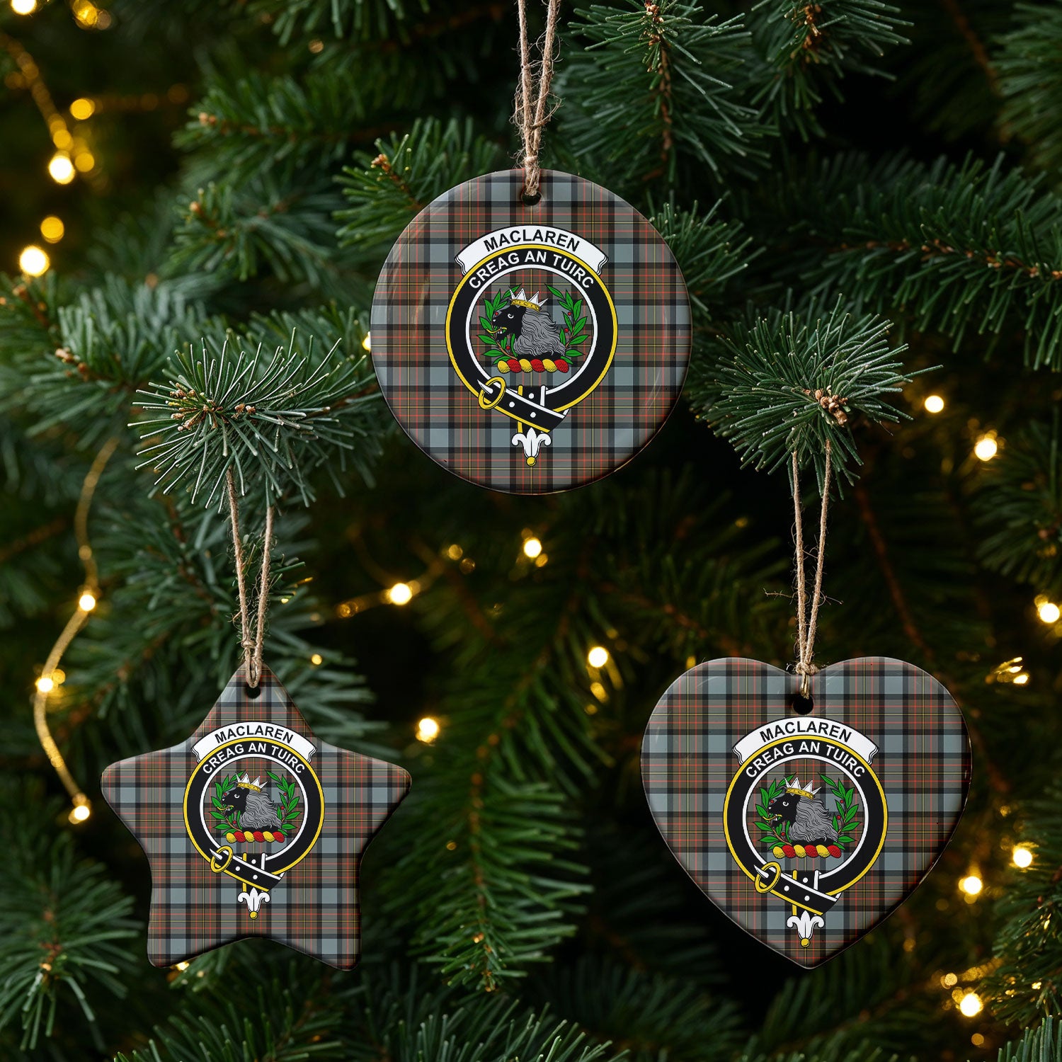 MacLaren Weathered Tartan Crest Christmas Ceramic Ornament
