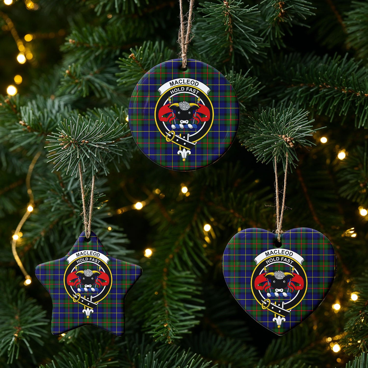 MacLeod of Harris Modern Tartan Crest Christmas Ceramic Ornament