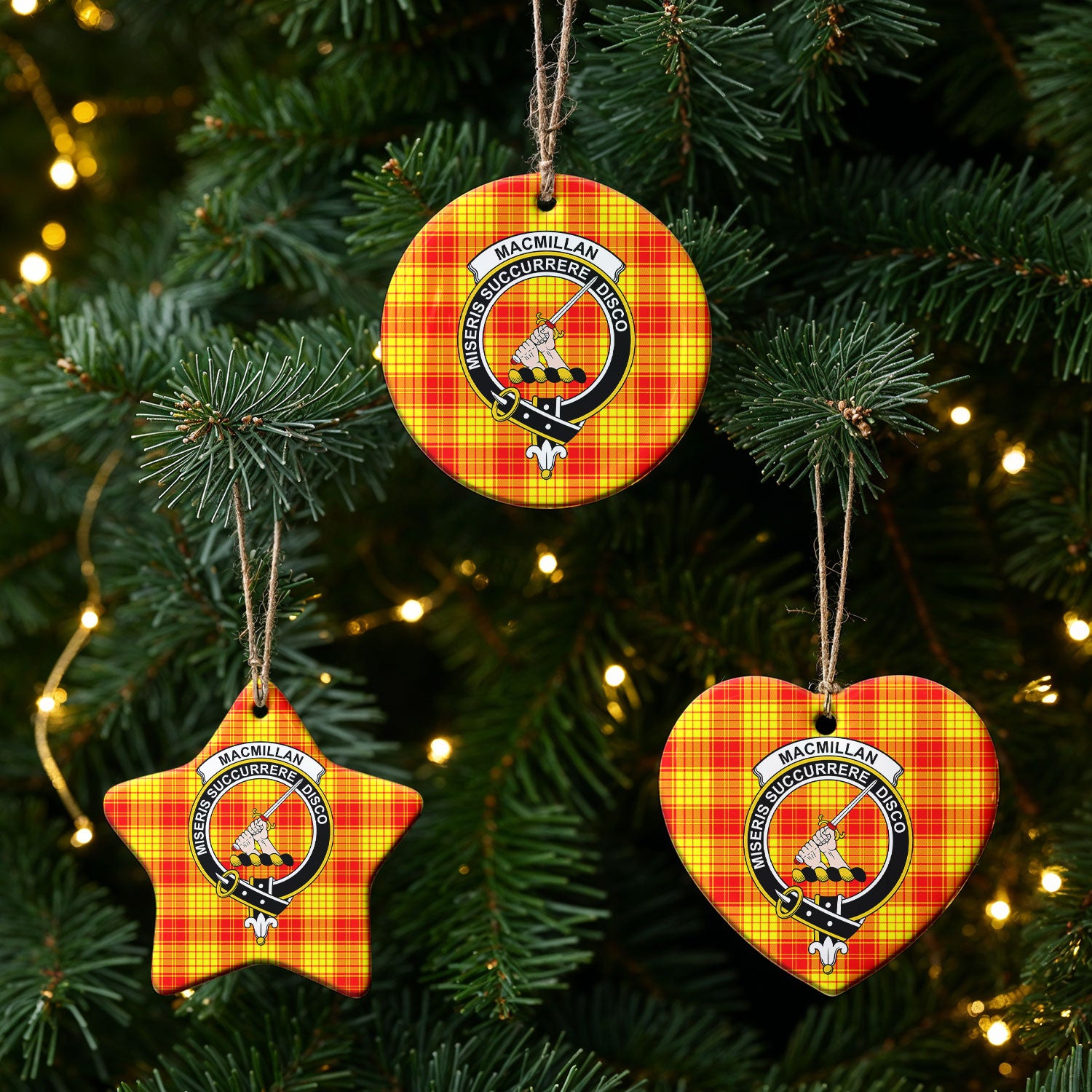 MacMillan Clan Tartan Crest Christmas Ceramic Ornament