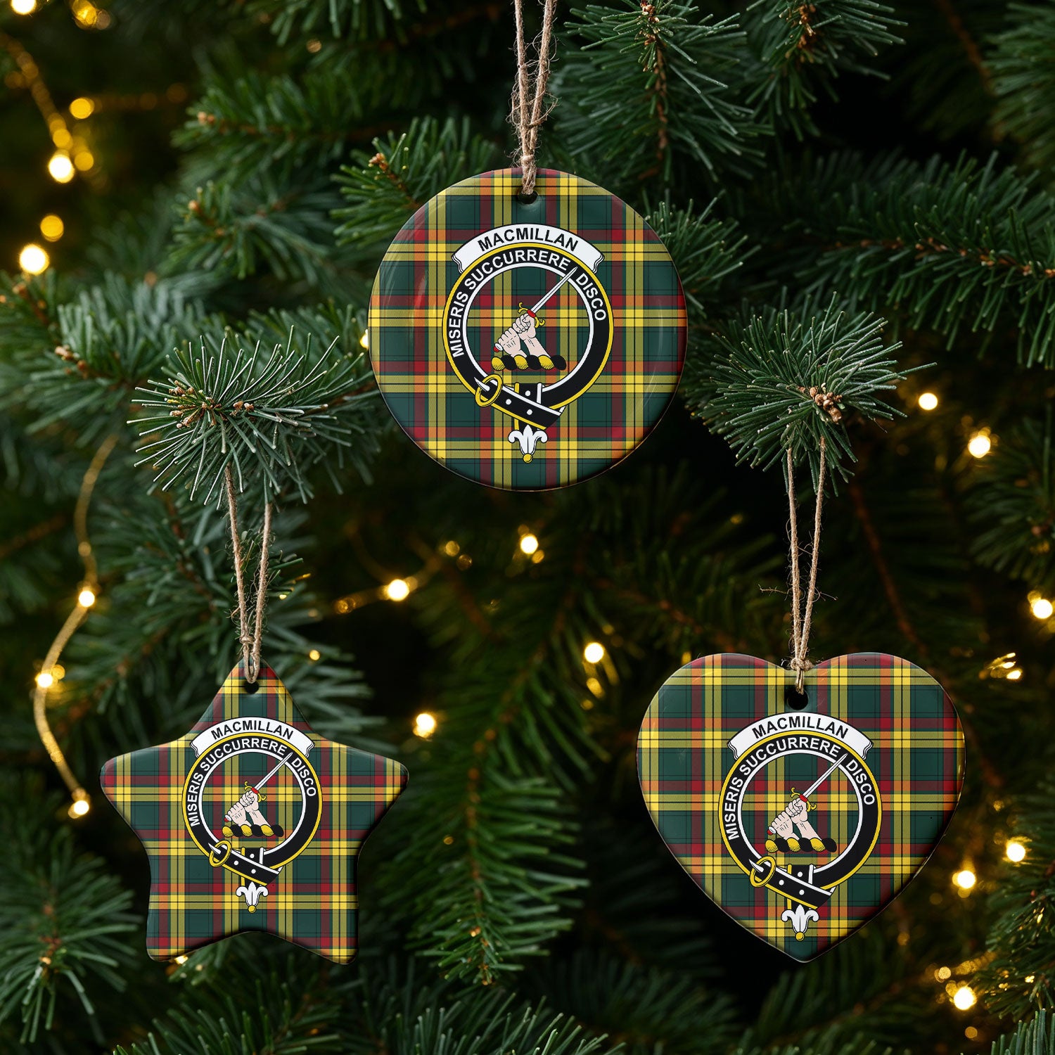MacMillan Old Modern Tartan Crest Christmas Ceramic Ornament