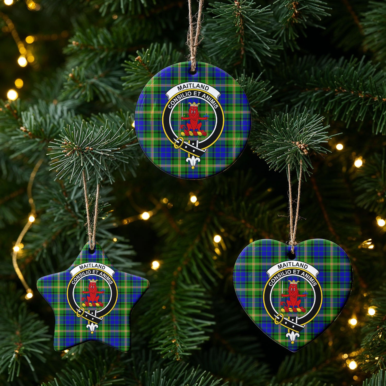 Maitland Tartan Crest Christmas Ceramic Ornament