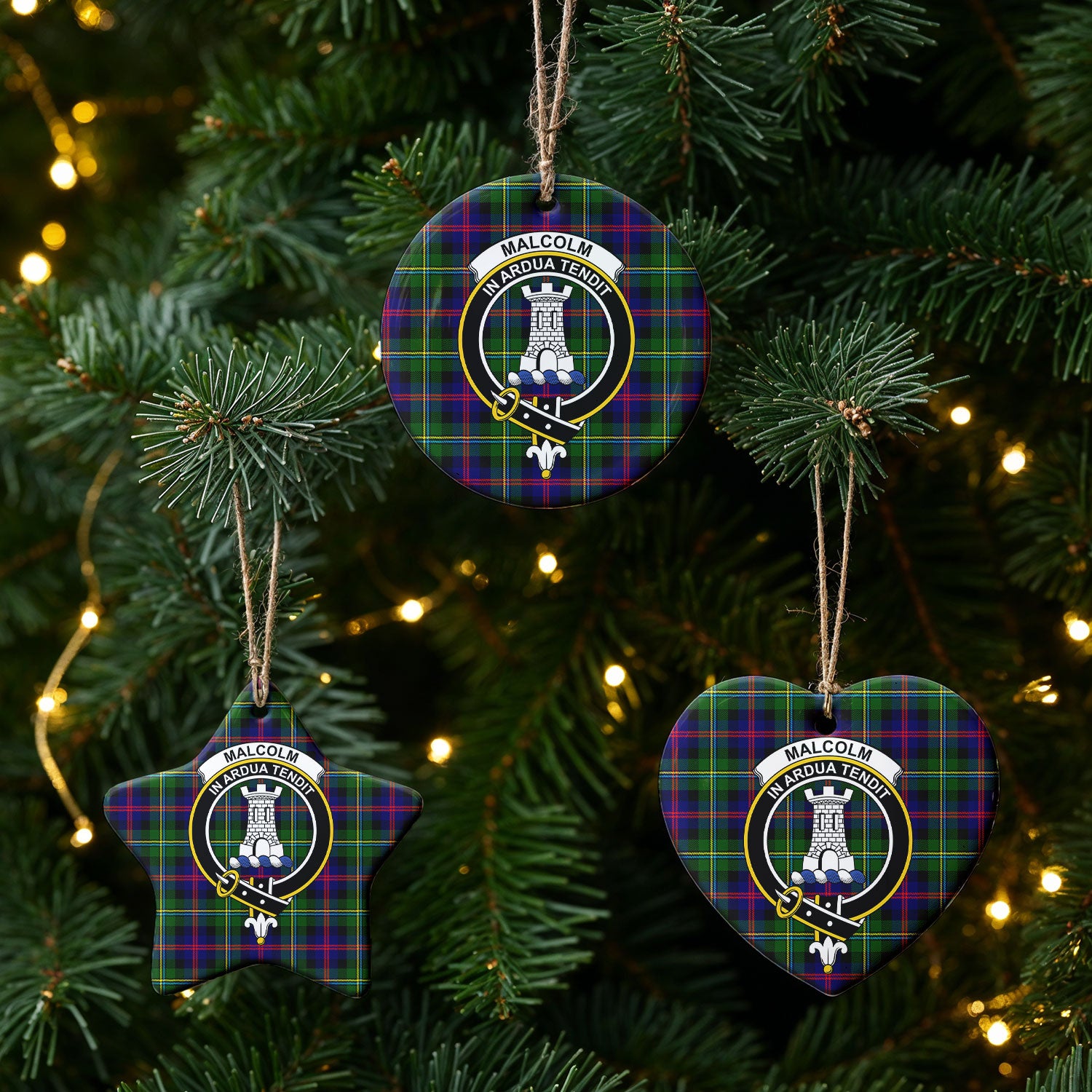 Malcolm (or MacCallum) Tartan Crest Christmas Ceramic Ornament