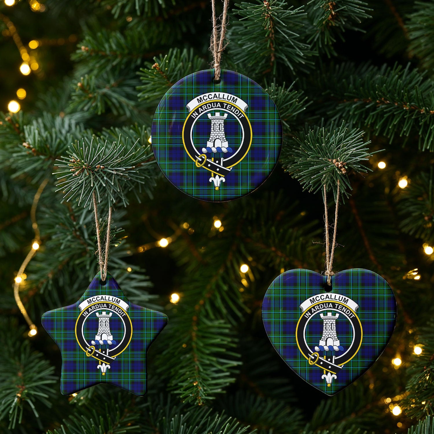McCallum Modern Tartan Crest Christmas Ceramic Ornament