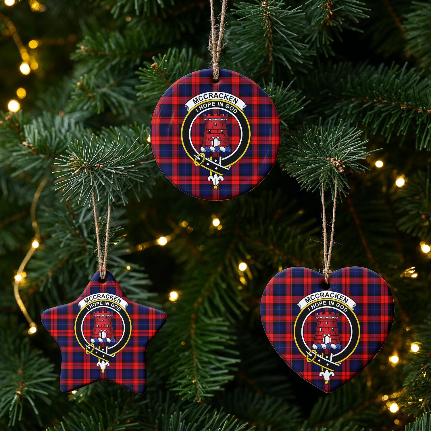 McCracken Tartan Crest Christmas Ceramic Ornament