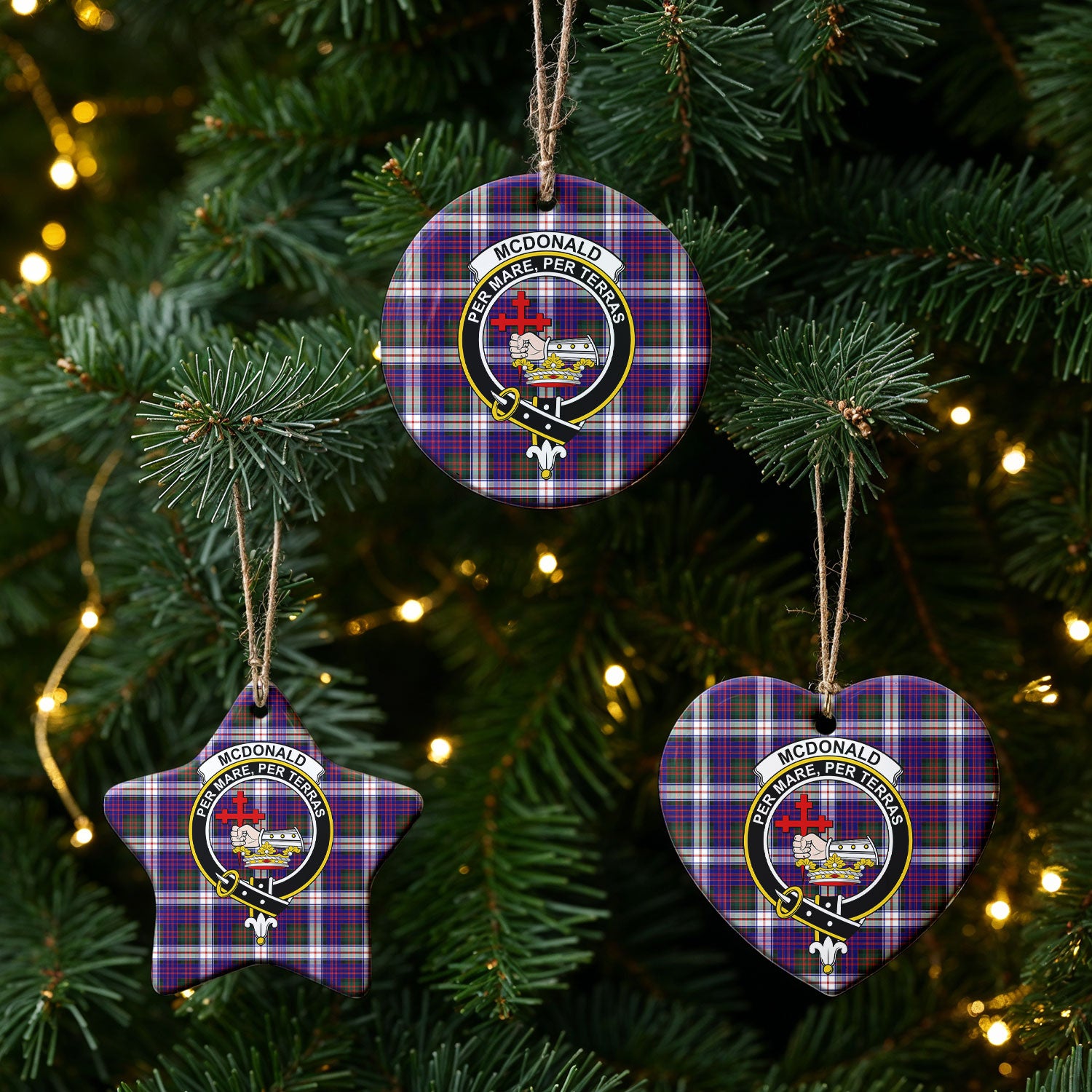McDonald Dress Modern Tartan Crest Christmas Ceramic Ornament