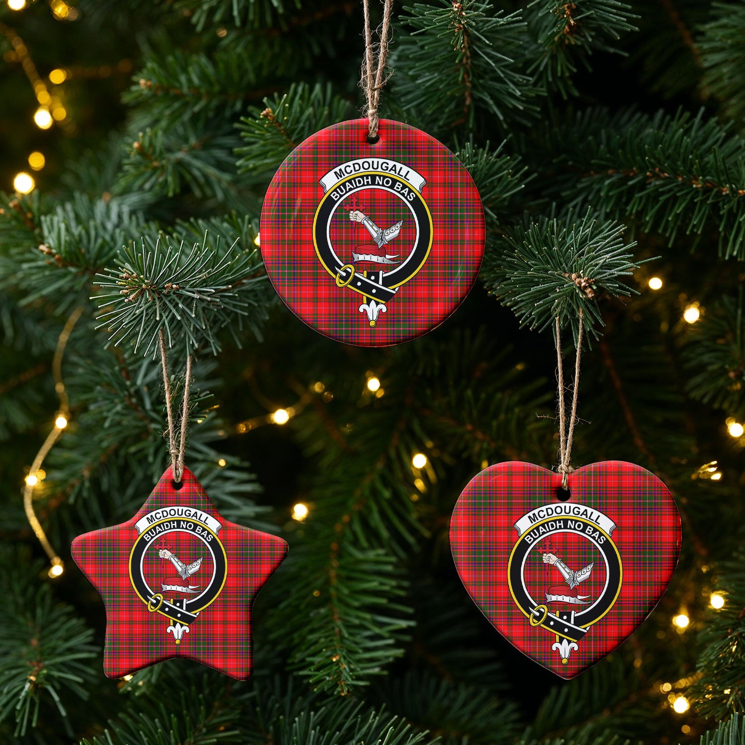 McDougall Modern Tartan Crest Christmas Ceramic Ornament