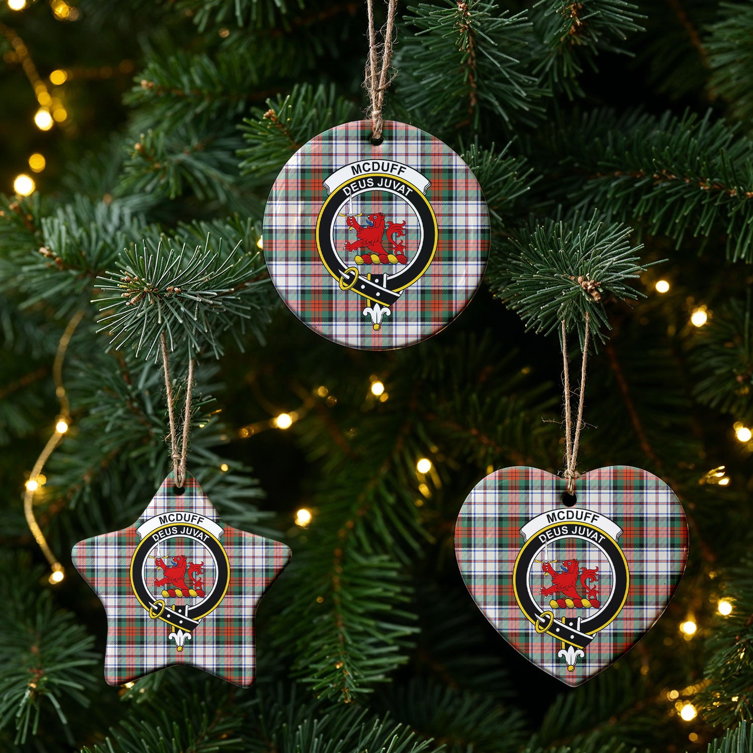 McDuff Dress Ancient Tartan Crest Christmas Ceramic Ornament