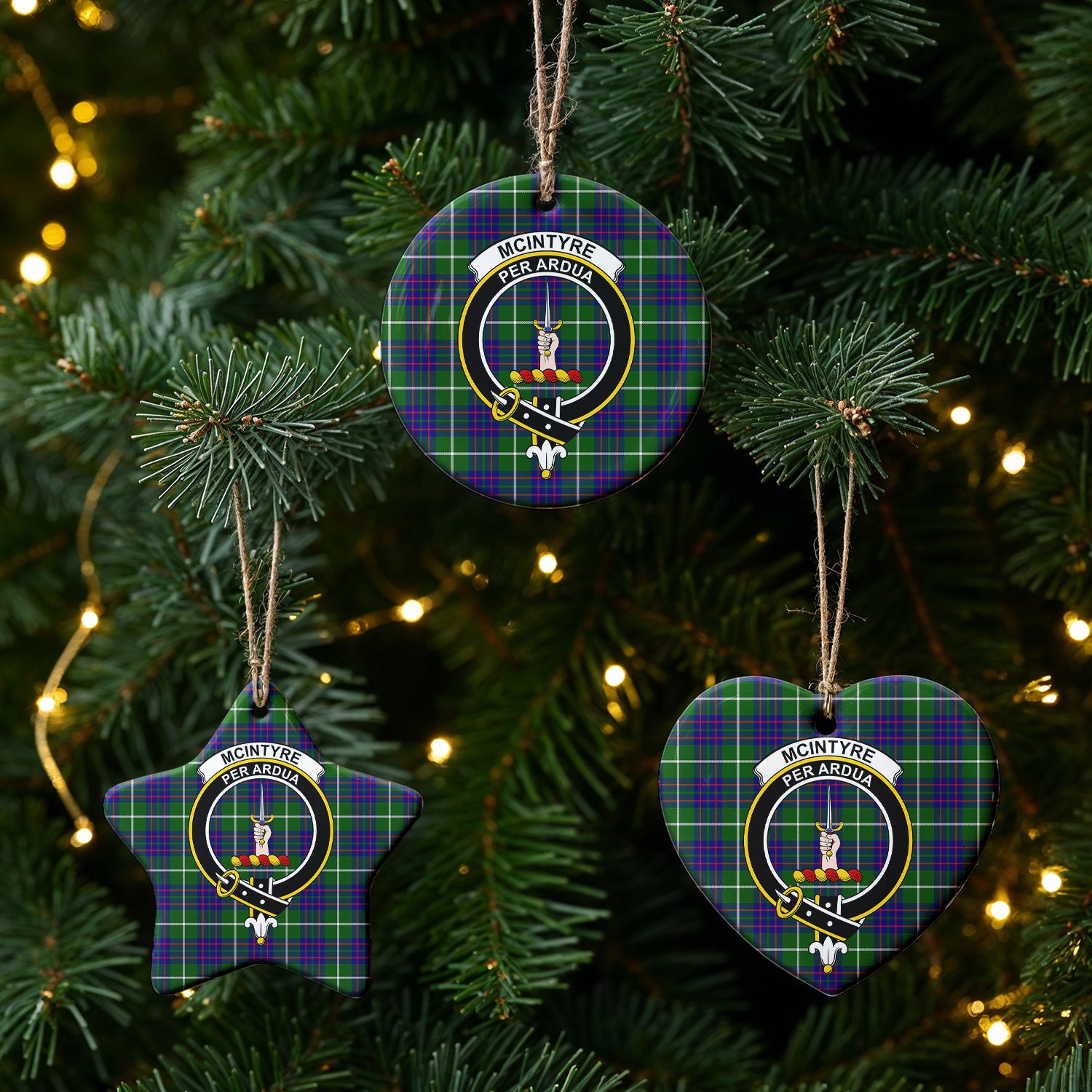McIntyre Hunting Modern Tartan Crest Christmas Ceramic Ornament