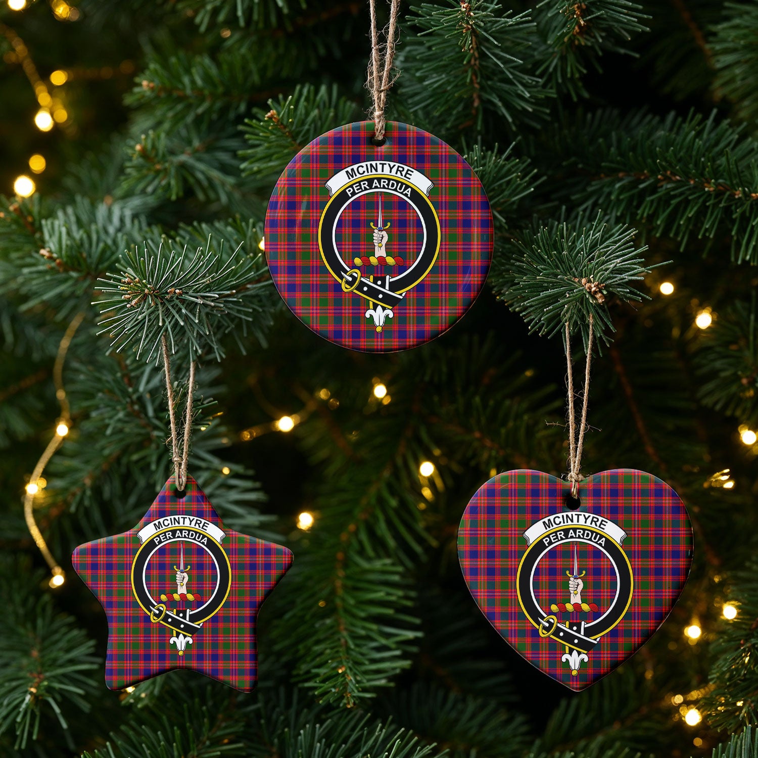 McIntyre Modern Tartan Crest Christmas Ceramic Ornament