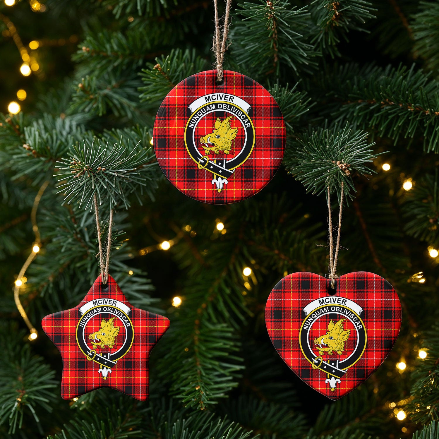 McIver Modern Tartan Crest Christmas Ceramic Ornament