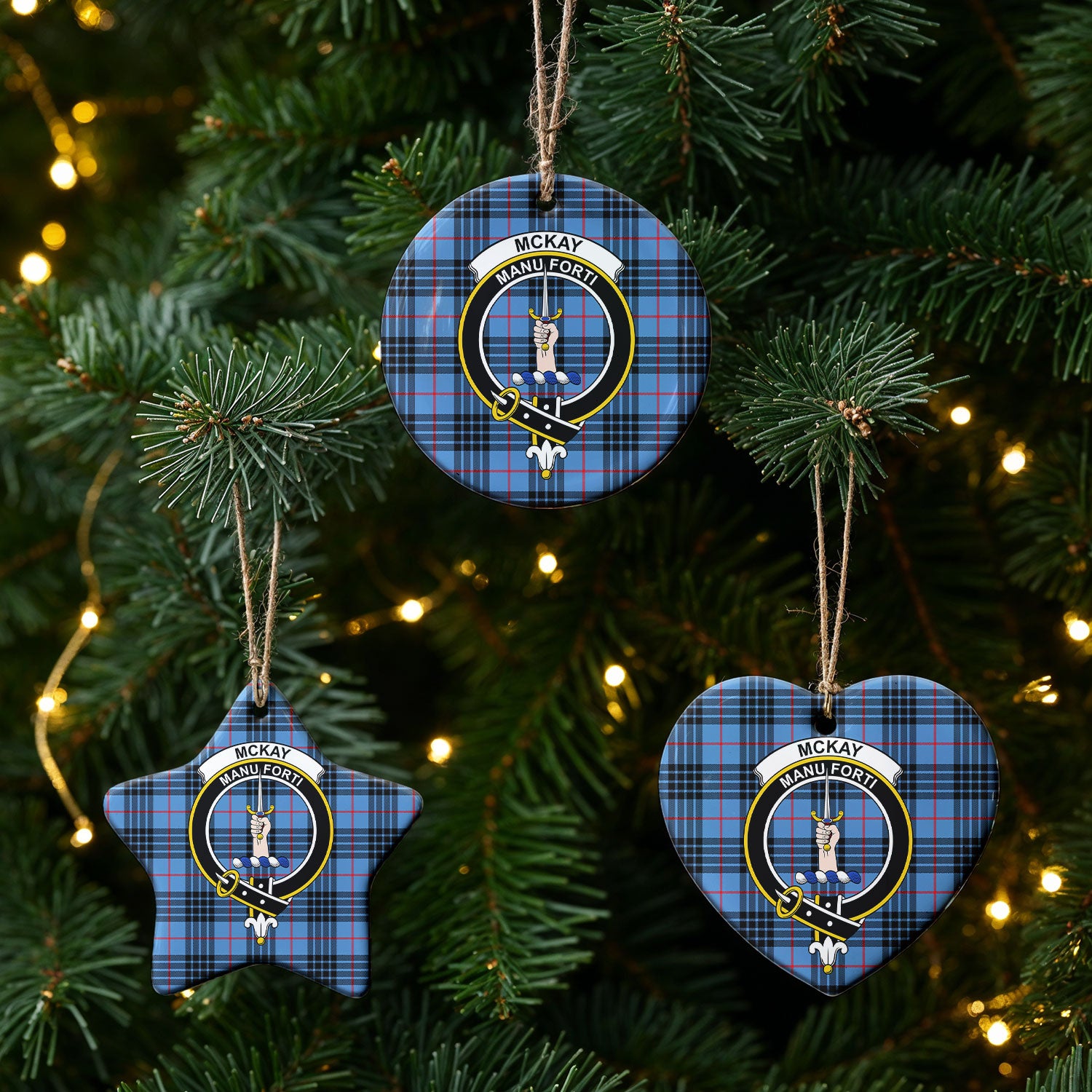 McKay Blue Tartan Crest Christmas Ceramic Ornament