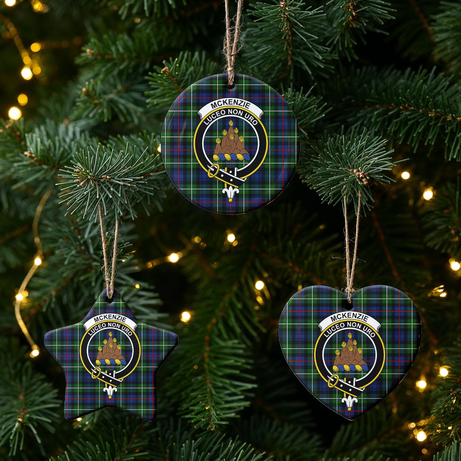 McKenzie Modern Tartan Crest Christmas Ceramic Ornament