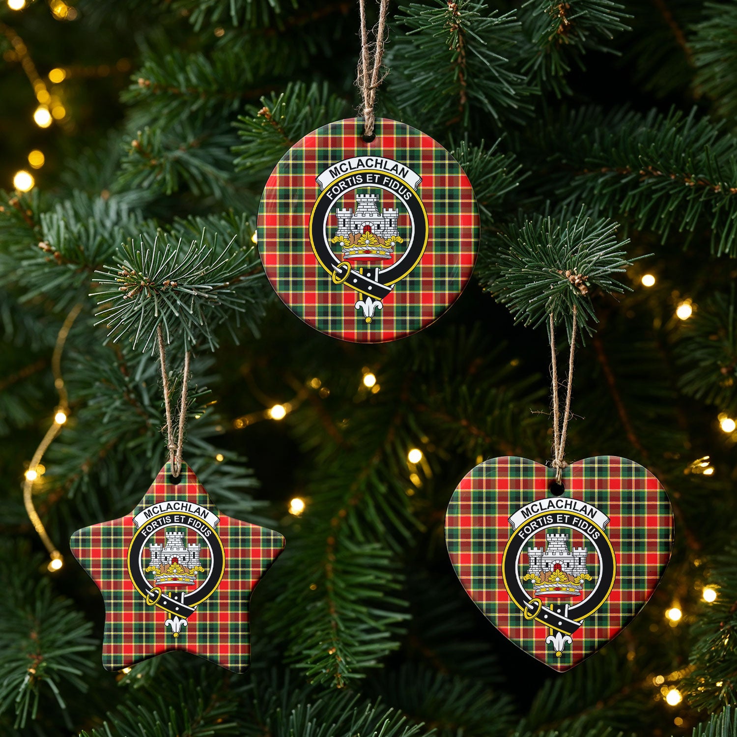 McLachlan Hunting Modern Tartan Crest Christmas Ceramic Ornament