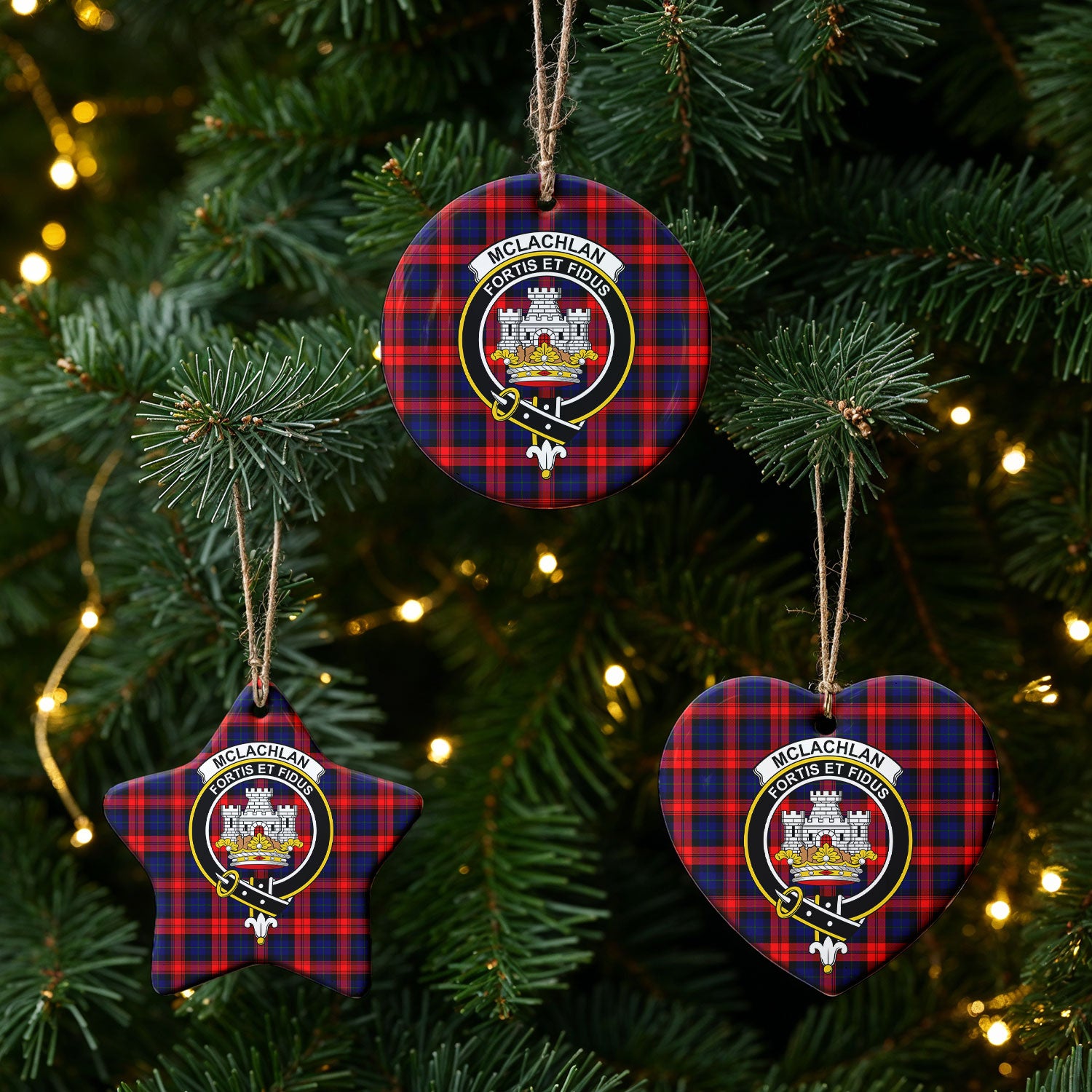 McLachlan Modern Tartan Crest Christmas Ceramic Ornament