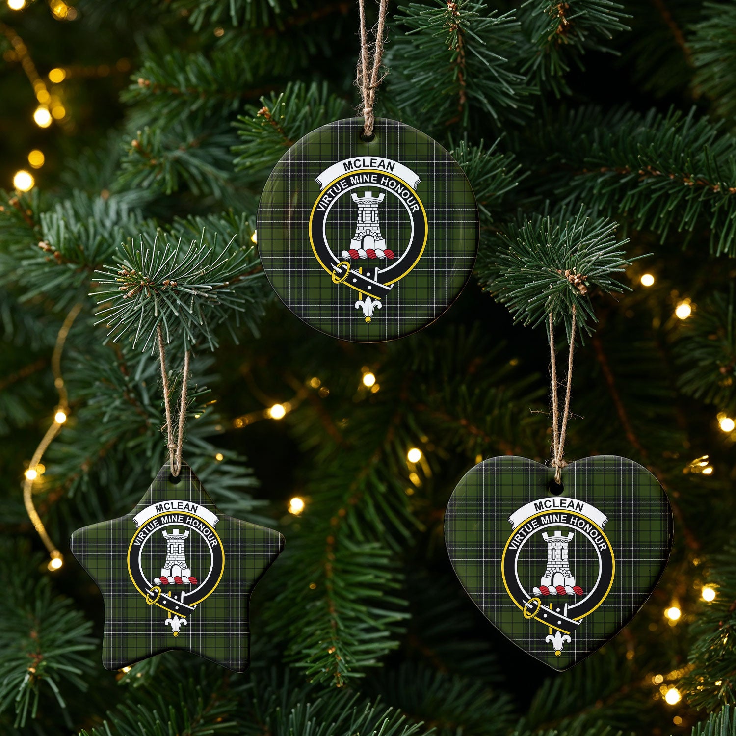 McLean Hunting Tartan Crest Christmas Ceramic Ornament