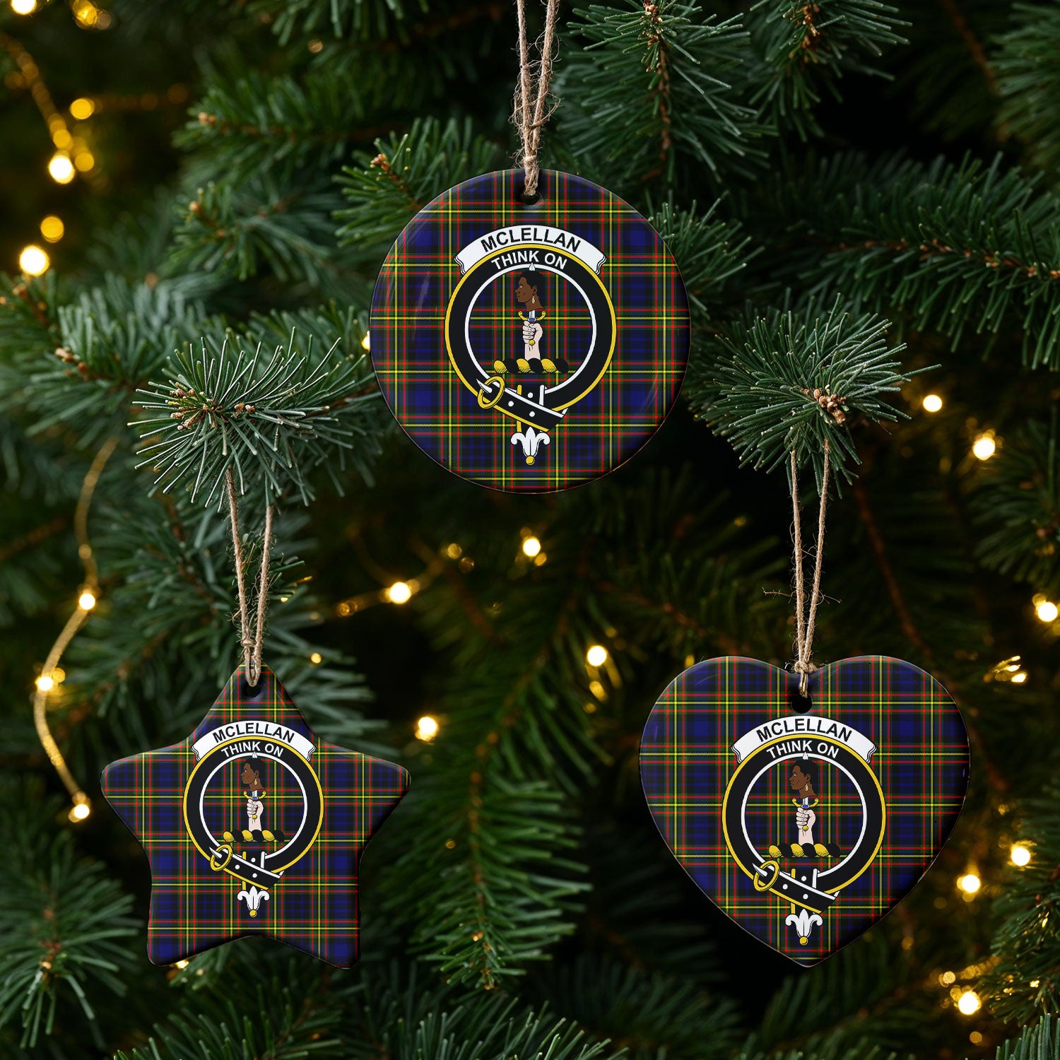 McLellan Modern Tartan Crest Christmas Ceramic Ornament