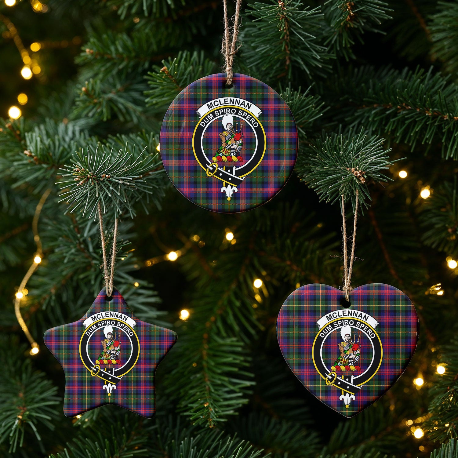 McLennan Modern Tartan Crest Christmas Ceramic Ornament