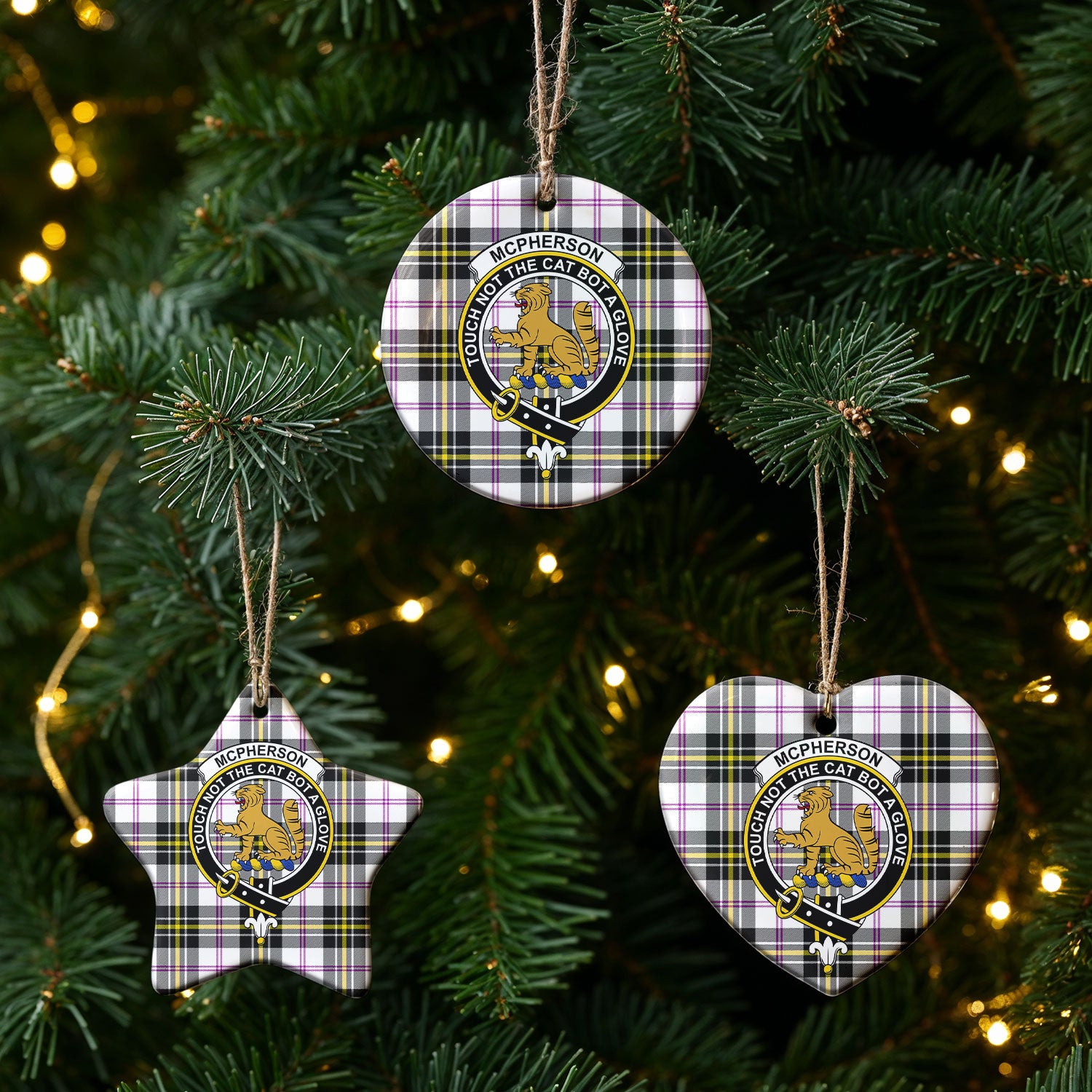 McPherson Dress Modern Tartan Crest Christmas Ceramic Ornament