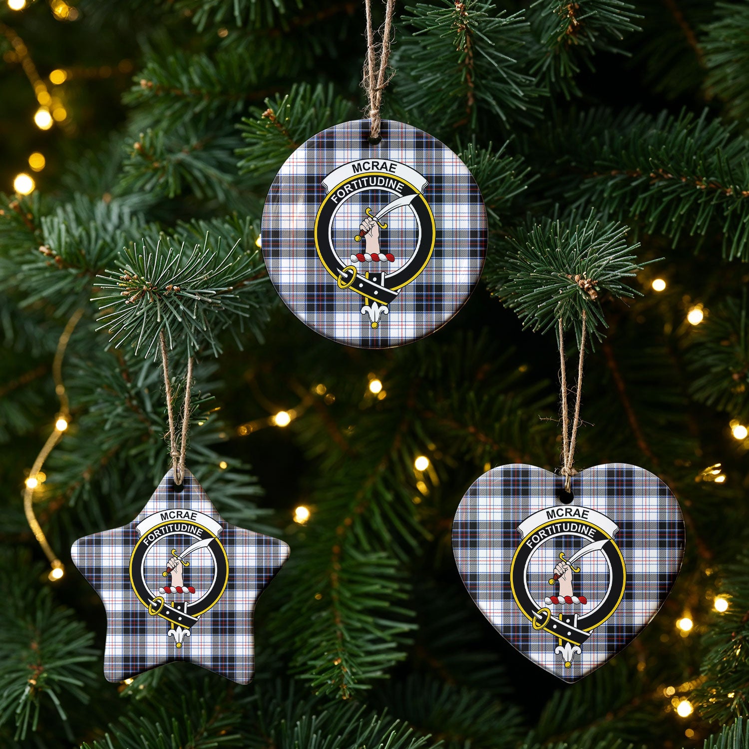 McRae Dress Modern Tartan Crest Christmas Ceramic Ornament