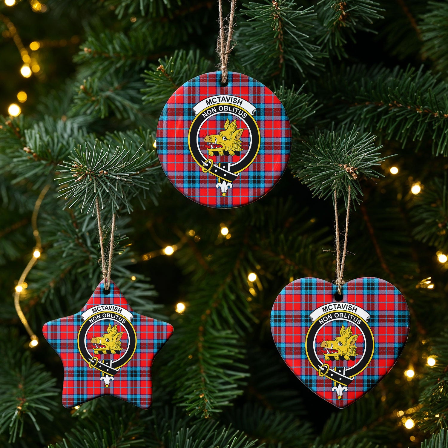 McTavish Modern Tartan Crest Christmas Ceramic Ornament