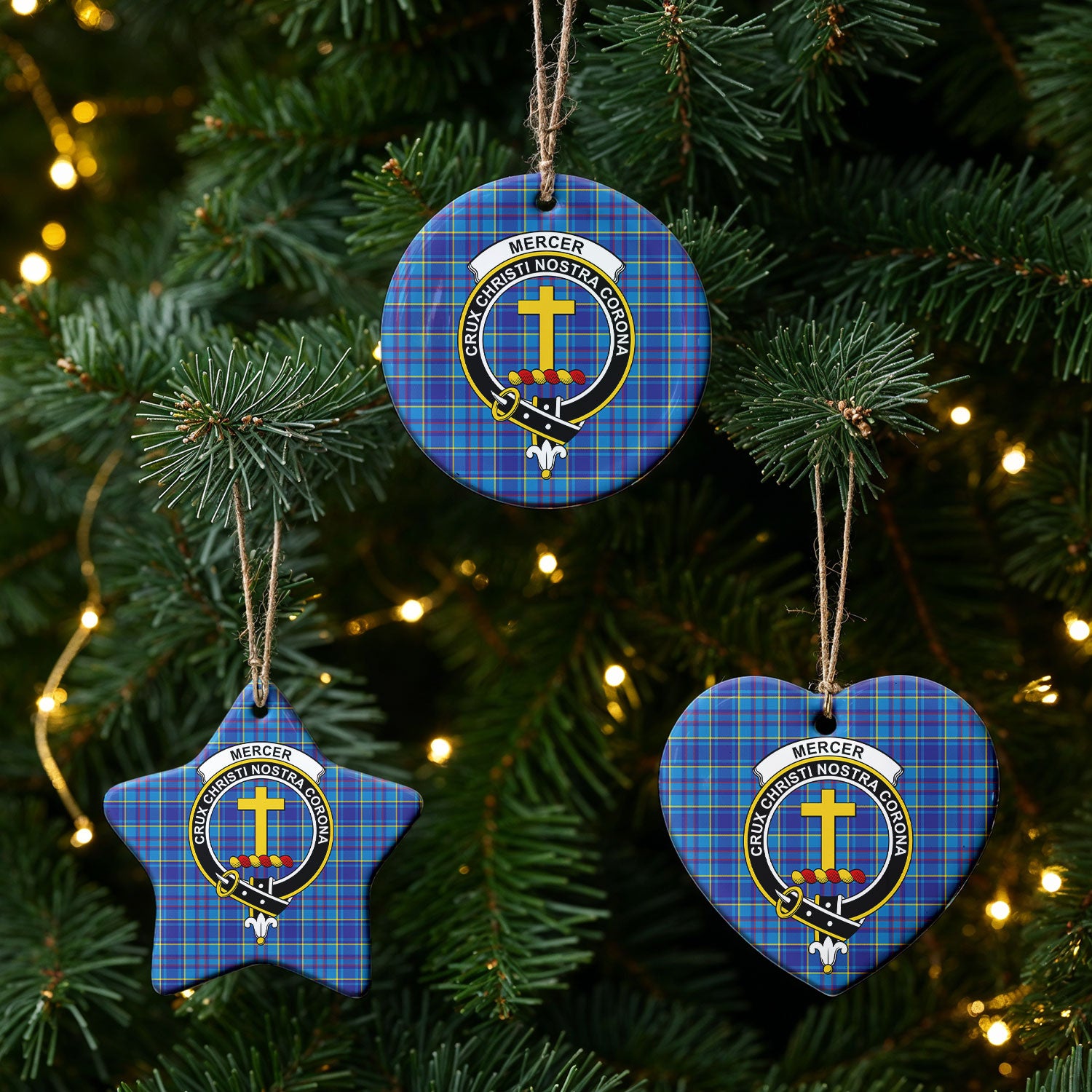 Mercer Modern Tartan Crest Christmas Ceramic Ornament