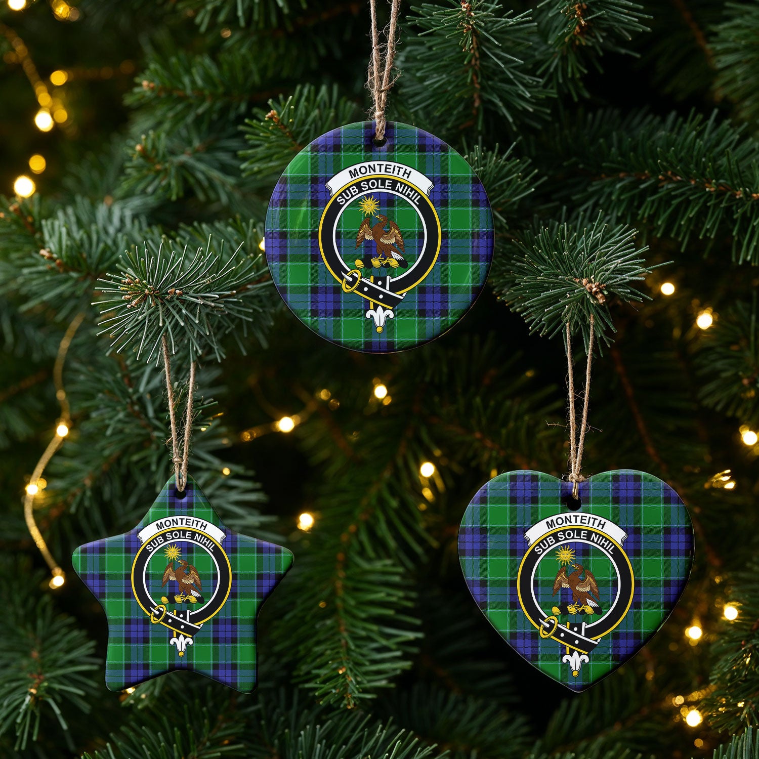 Monteith Tartan Crest Christmas Ceramic Ornament