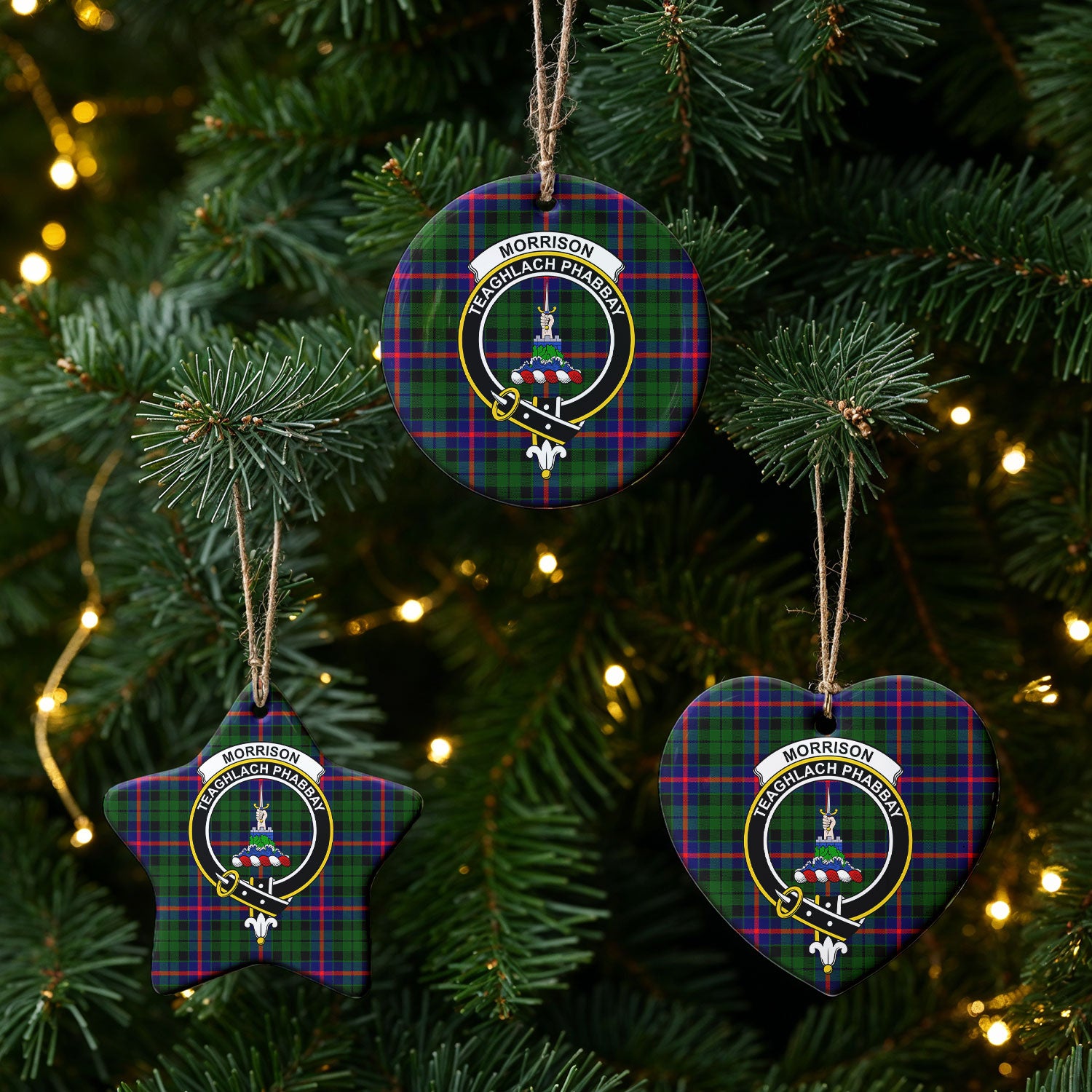 Morrison Modern Tartan Crest Christmas Ceramic Ornament
