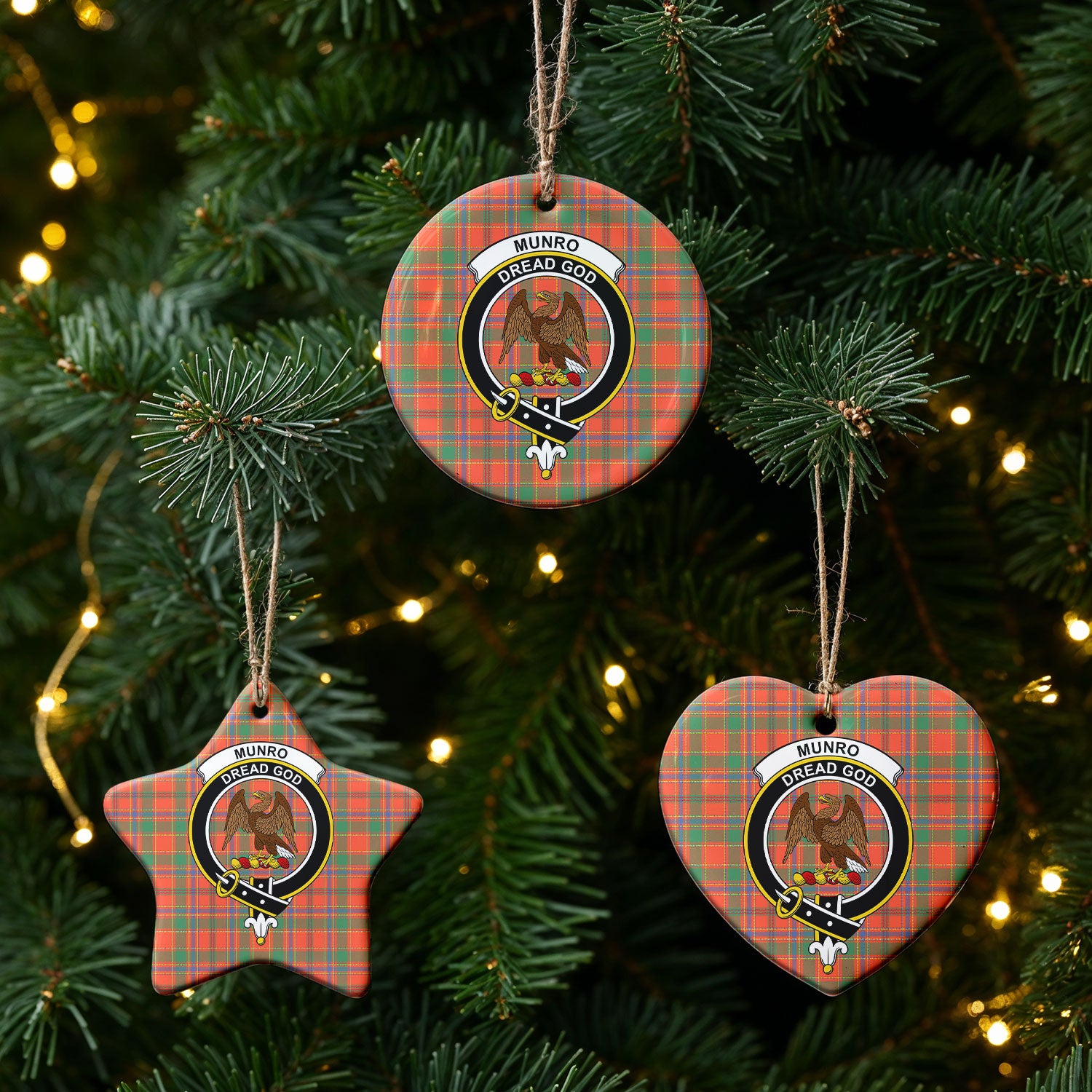 Munro Ancient Tartan Crest Christmas Ceramic Ornament