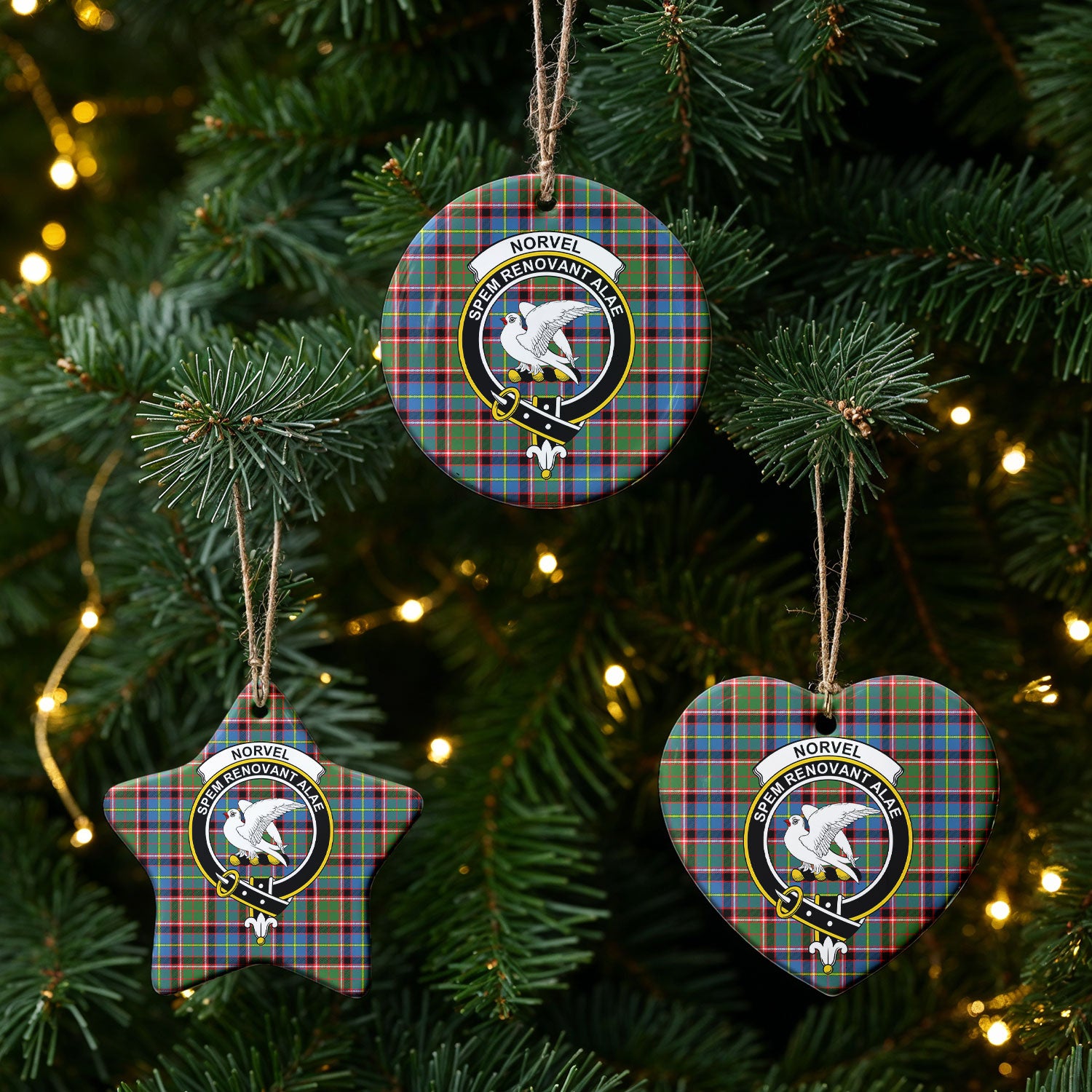 Norvel (or Norvill) Tartan Crest Christmas Ceramic Ornament