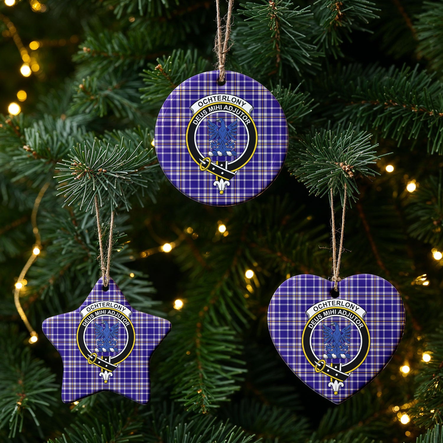 Ochterlony Tartan Crest Christmas Ceramic Ornament