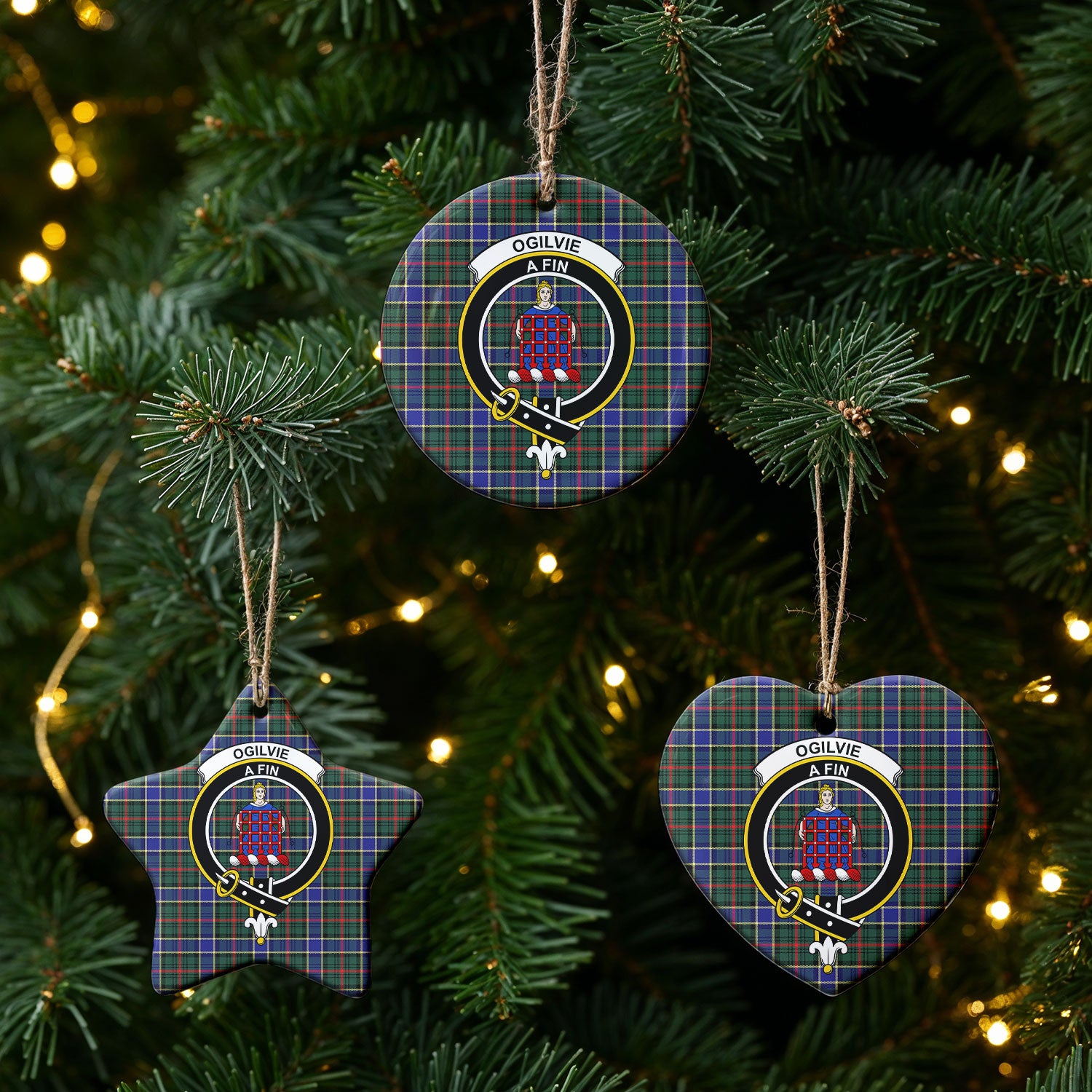 Ogilvie Hunting Modern Tartan Crest Christmas Ceramic Ornament